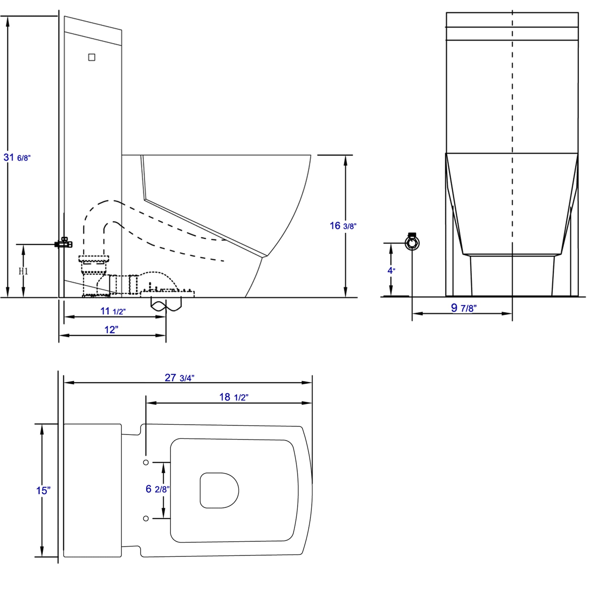 EAGO White Square Standard Height WaterSense Soft Close Toilet 12-in ...