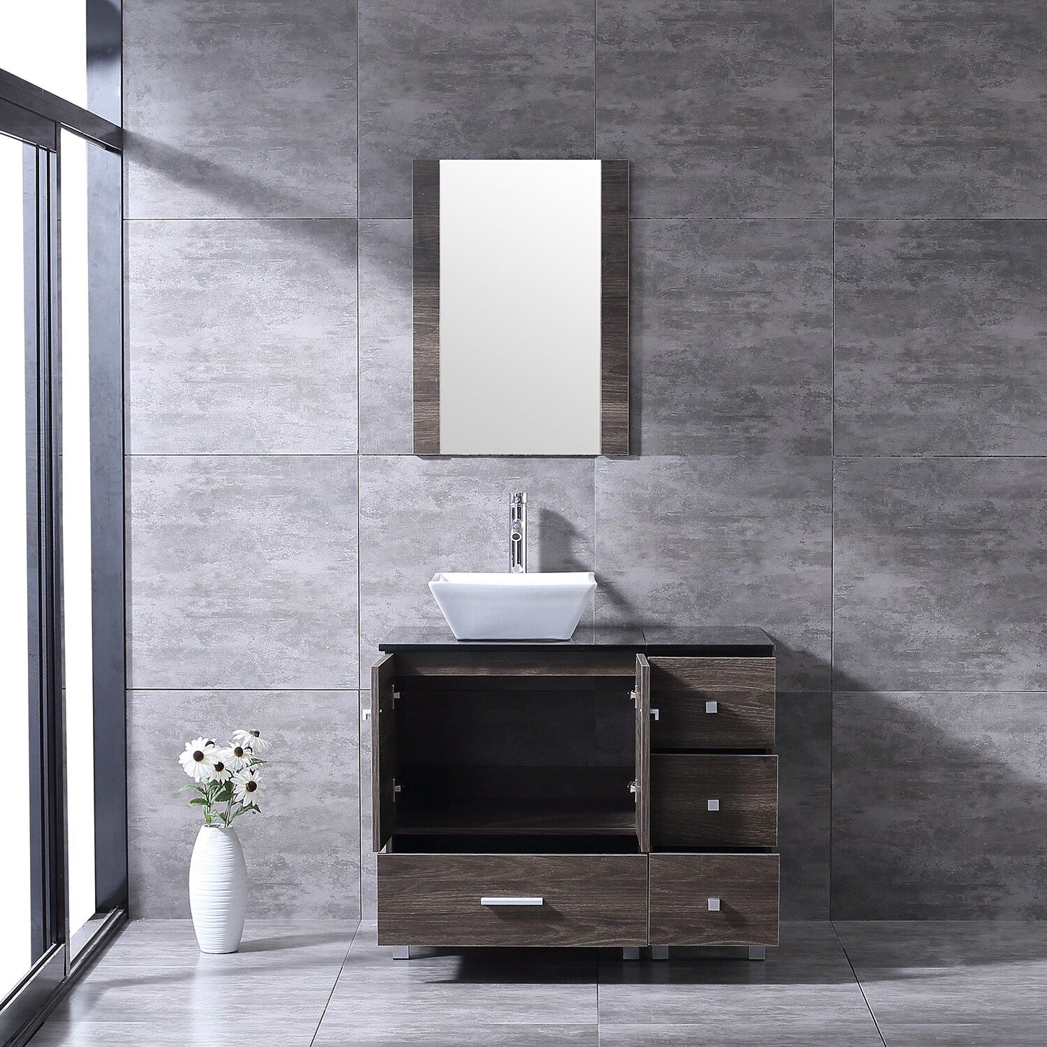 Wonline 20 Small Bathroom Vanity with Sink Bathroom Cabinet Sink Black  Wood Storage with Undermount Vessel Sink Faucet 