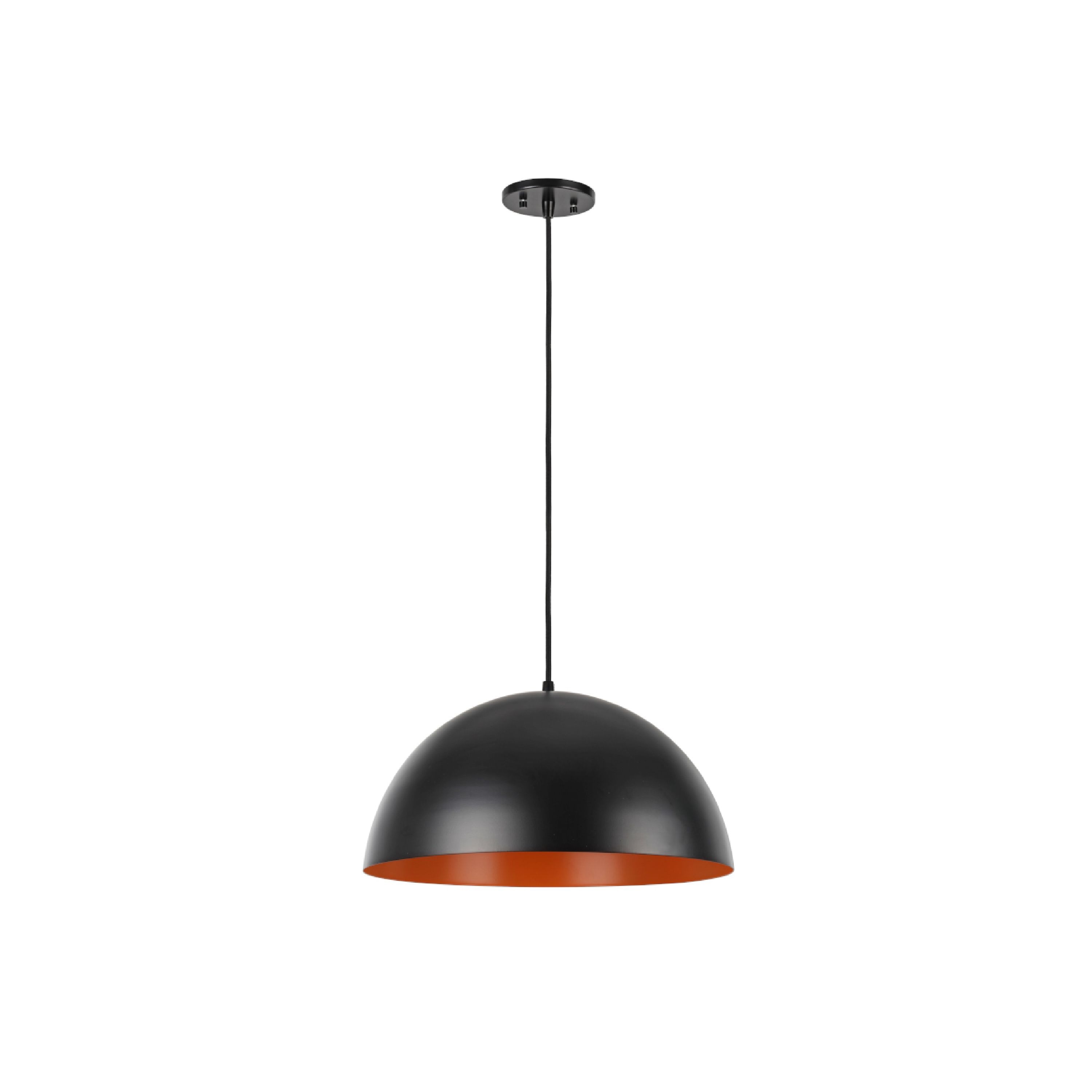 Matte Black and Orange Drum Pendant Light with Adjustable Cord