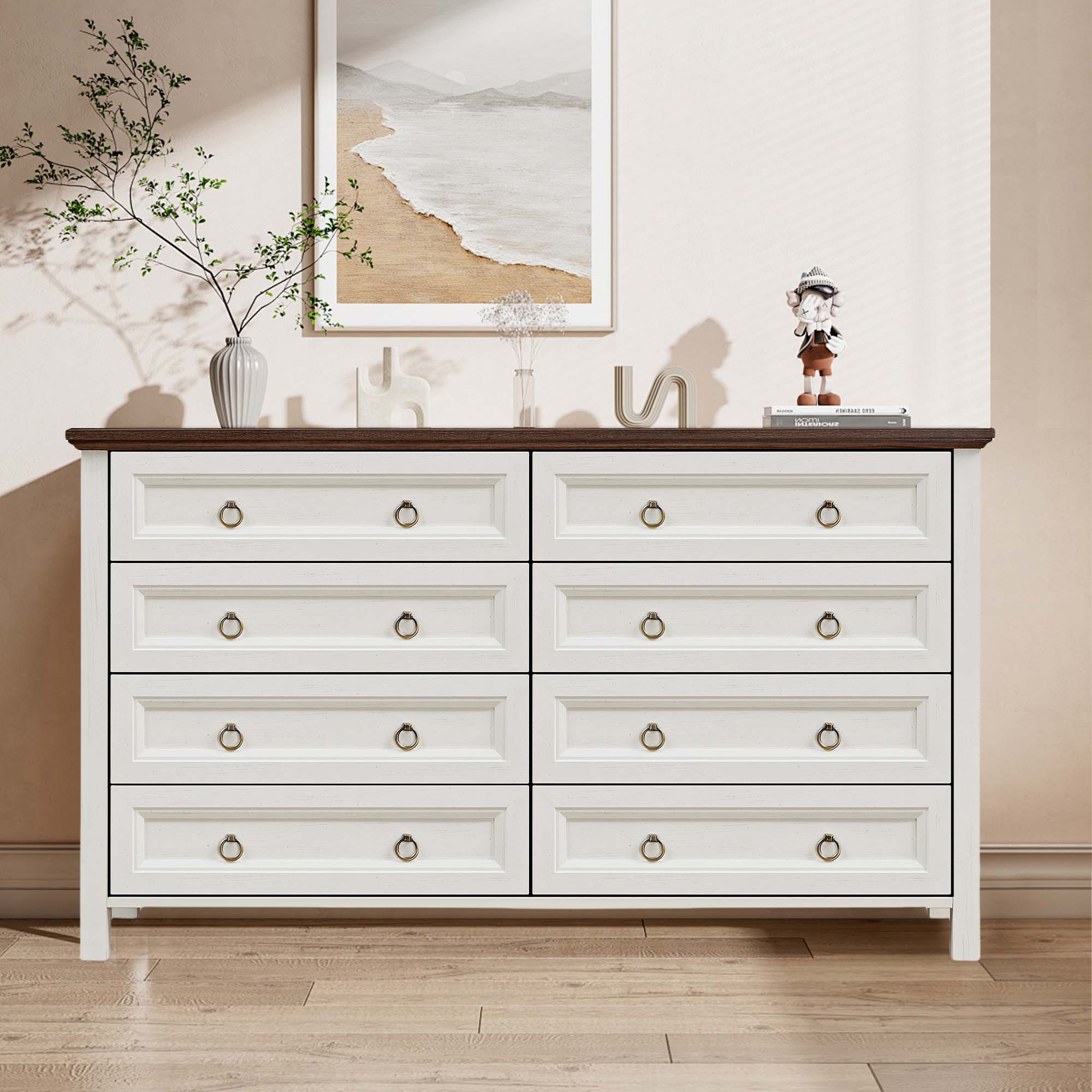 Fun Orange FUN24DR02 Bedroom Dresser Walnut and White 8 -Drawer Standard dresser