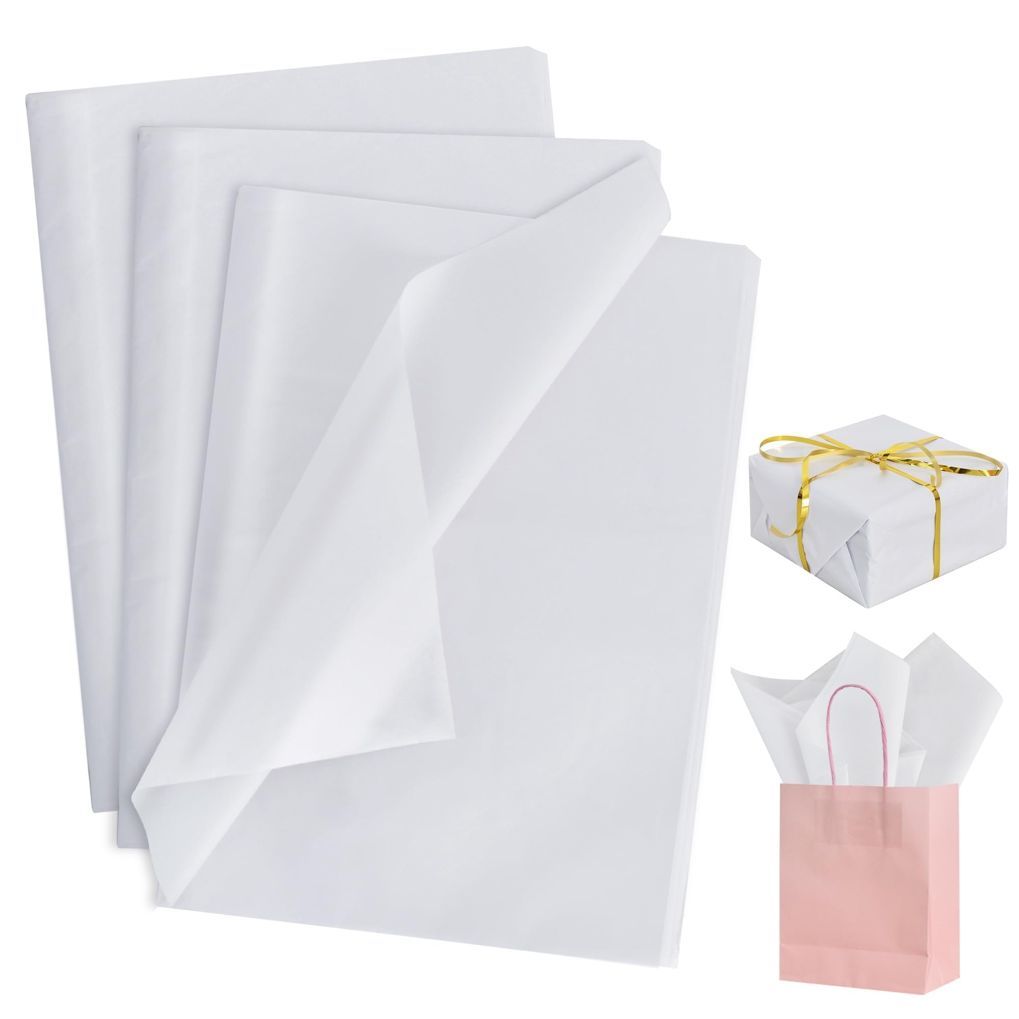 Afoxsos 100 Sheet White Tissue Paper 14 x 20 Inch Gift Wrap for Gift Bags Arts Crafts Flowers DIY Graduation Birthday Wedding Holiday Wrapping #L05AF08072