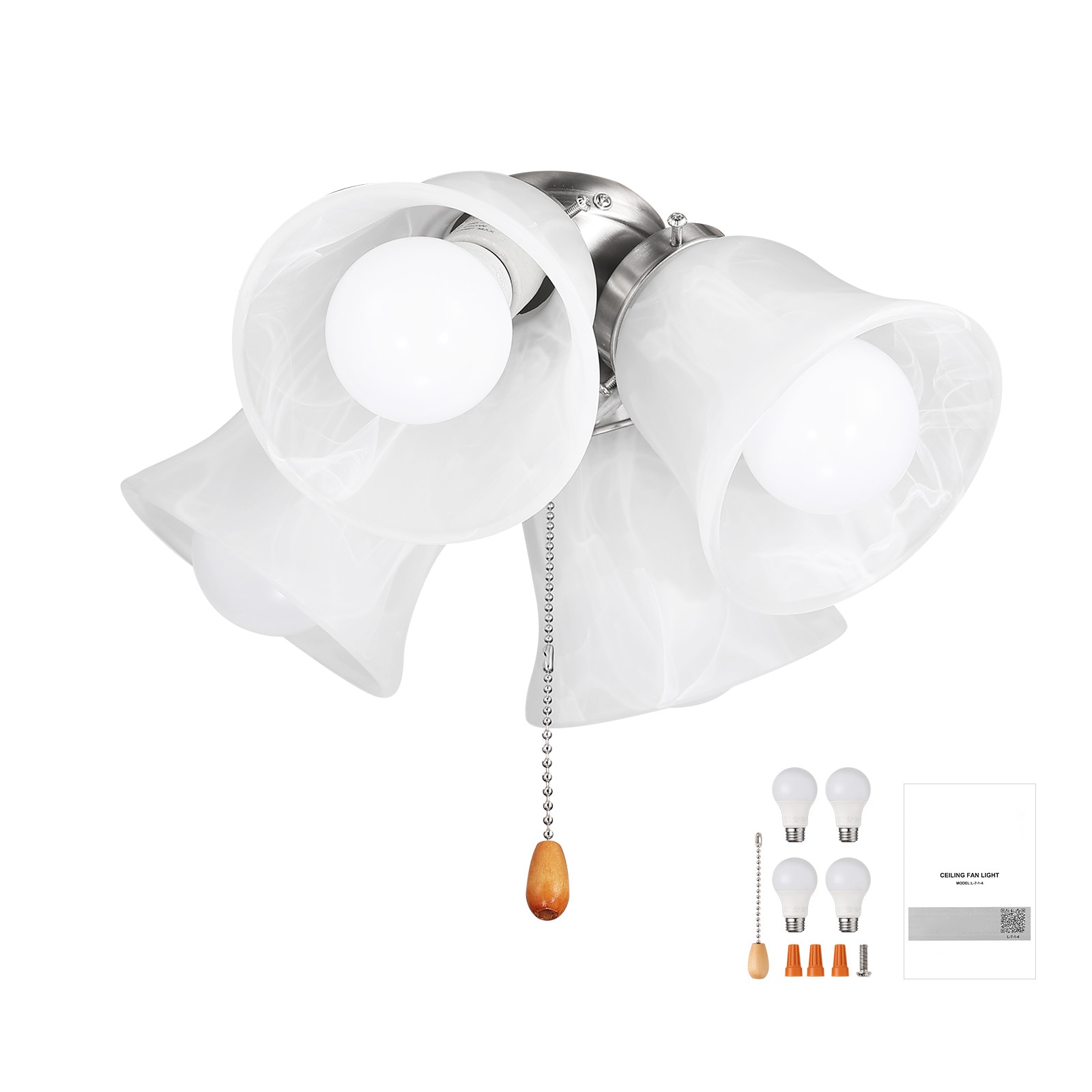 Mecale - Ceiling Fan Light Kit 4-Light 750-Lumen 3000K Pull Chain Cloud White Floral Glass Shade ...