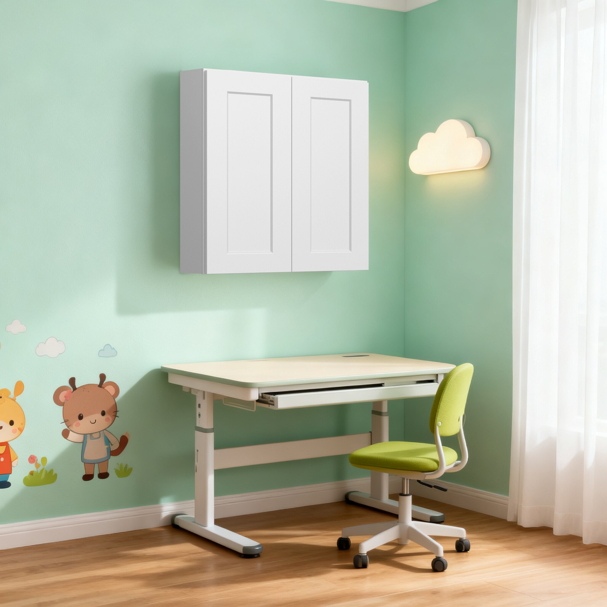 LUXEYARD 30 Inch White Shaker Double Door Wall Cabinet Solid Wood with ...