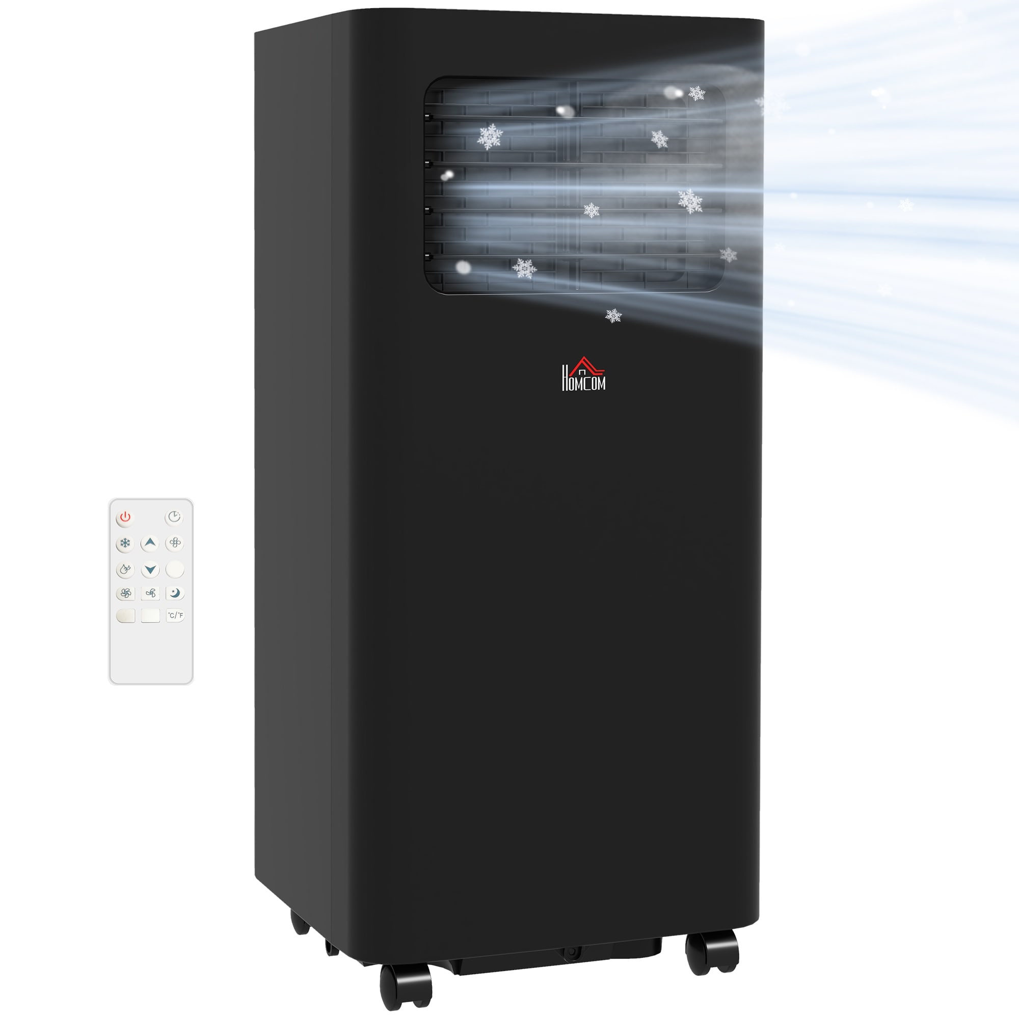 Wooakway HOMCOM 8000 BTU Portable Air Conditioner for Rooms Up to 345 Sq. Ft. 3-in-1 AC Unit with Dehumidifier Cooling Fan Sleep Remote 24H Timer On/Off Window Installation Kit Black