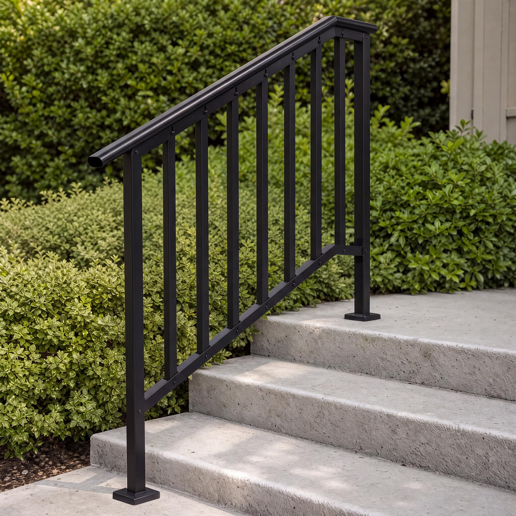 GarveeLife Black Metal 4 Step Stair Handrails Adjustable Angle Outdoor ...