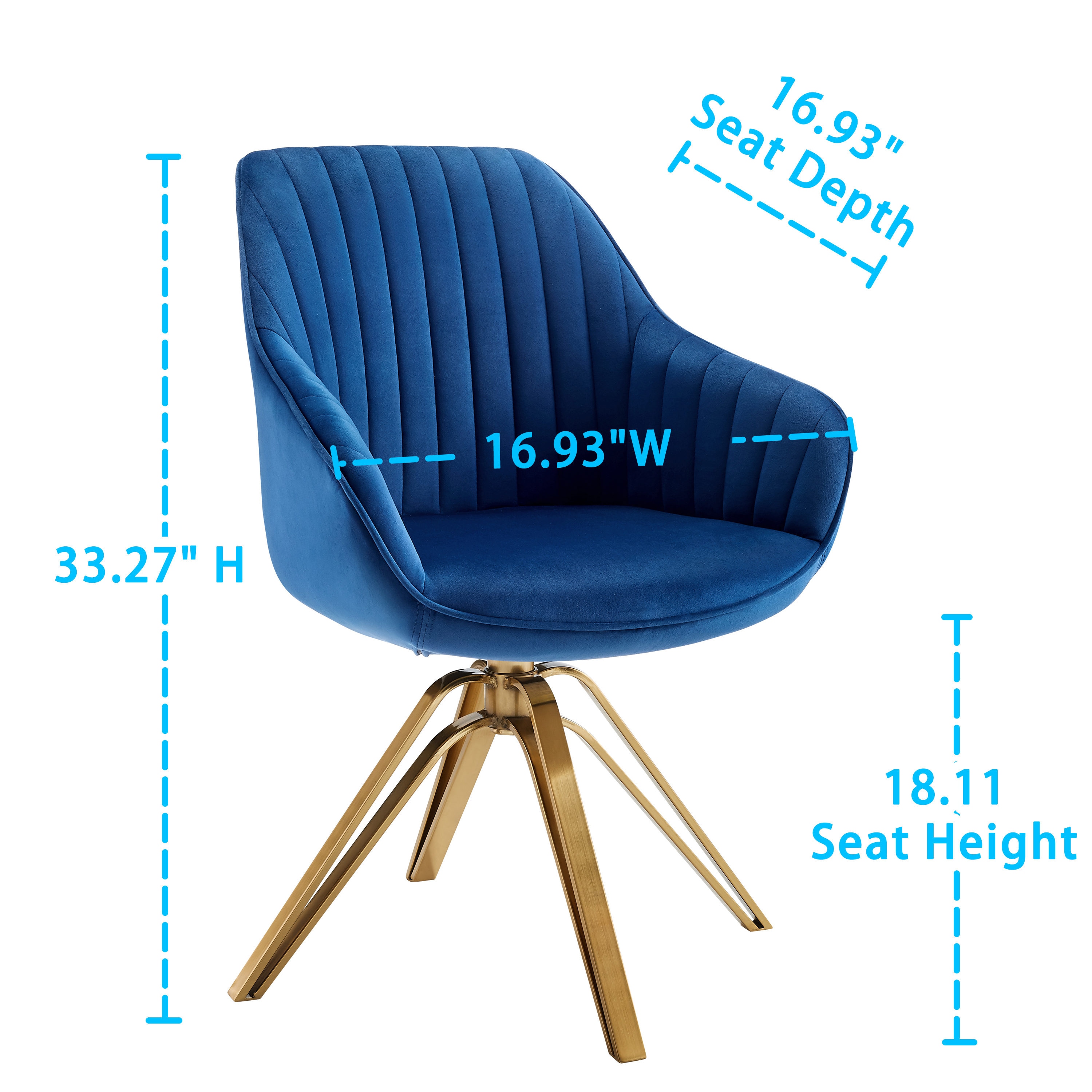 Mazarine Striated Quilted Swivel Accent Chair with Gold Metal Base