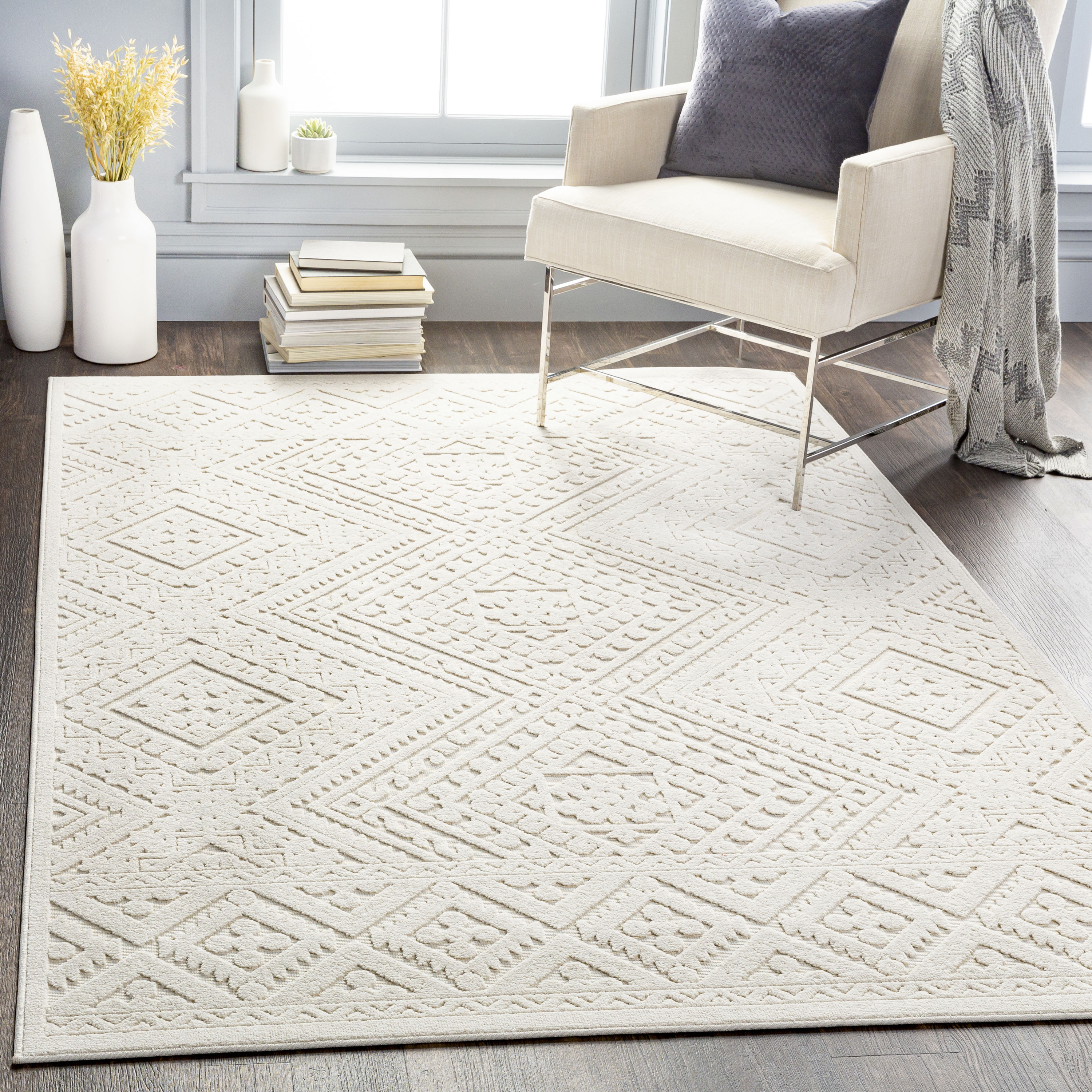Livabliss GWC2304-2211 Greenwich 2 x 3 (ft) Polypropylene Cream Rectangular Indoor/Outdoor Damask Global Area rug