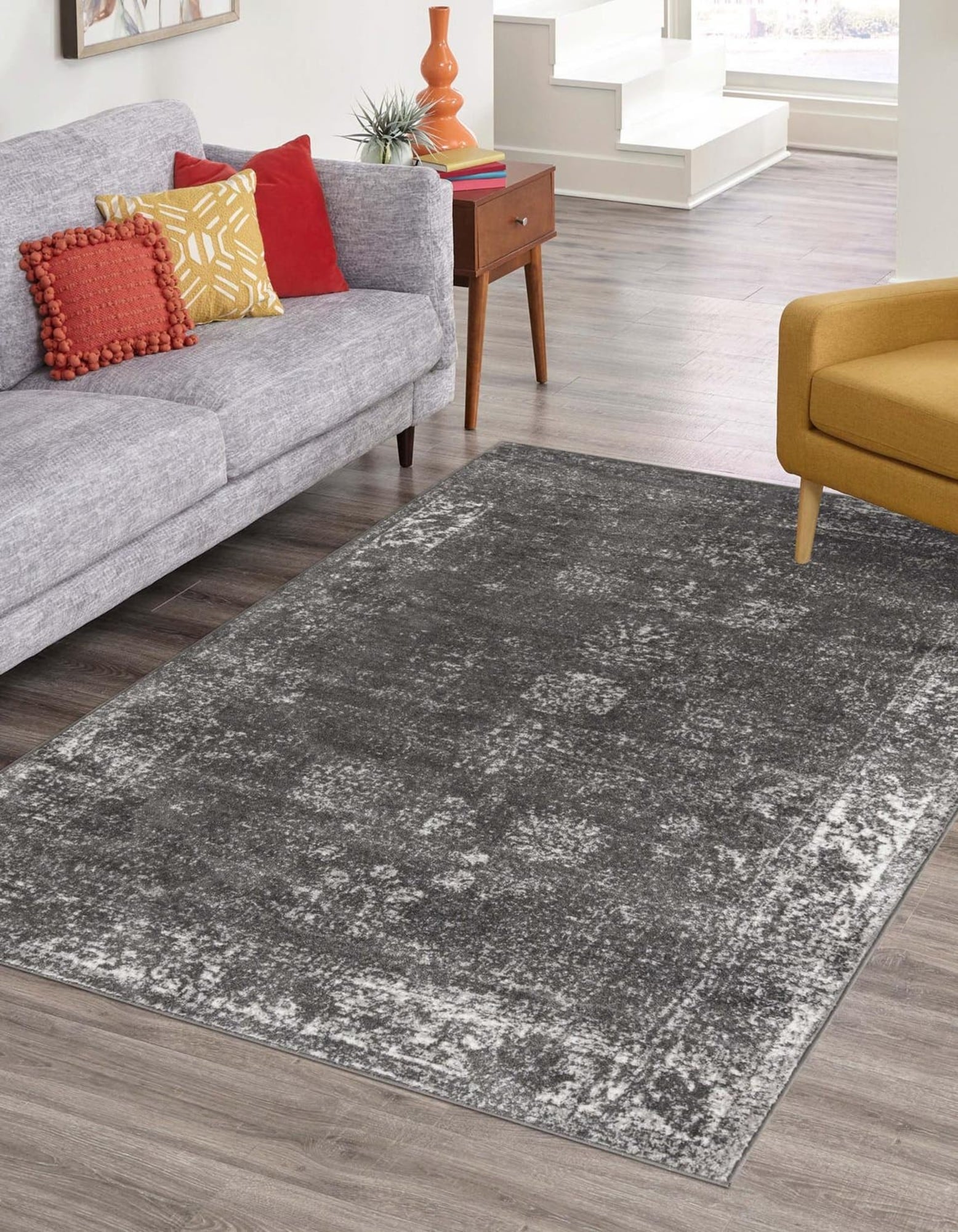 Unique Loom 3193425 Sofia 10 x 13 (ft) Loomed Polypropylene Dark Gray Rectangular Indoor Floral Bohemian/Eclectic Area rug