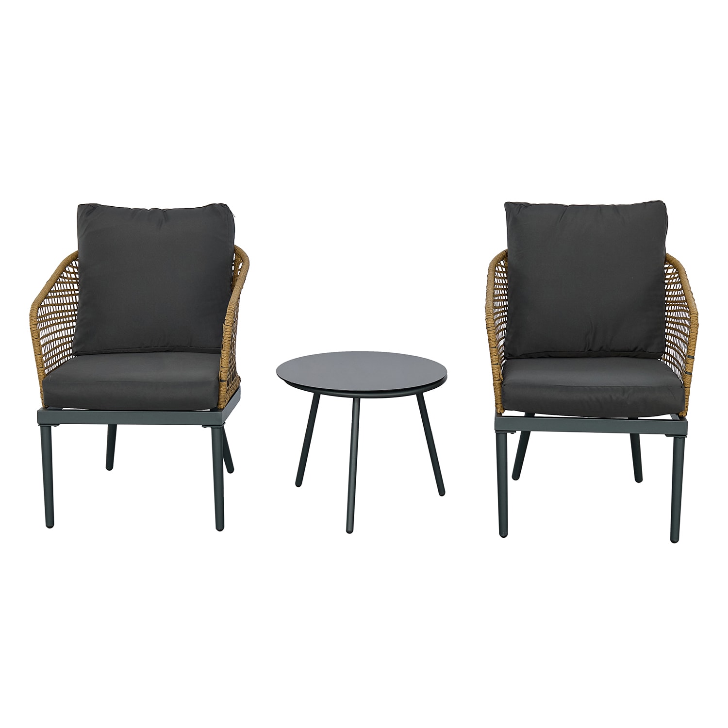Bybafun YA7100024 3-Piece Wicker Patio Conversation Set with Gray Cushions