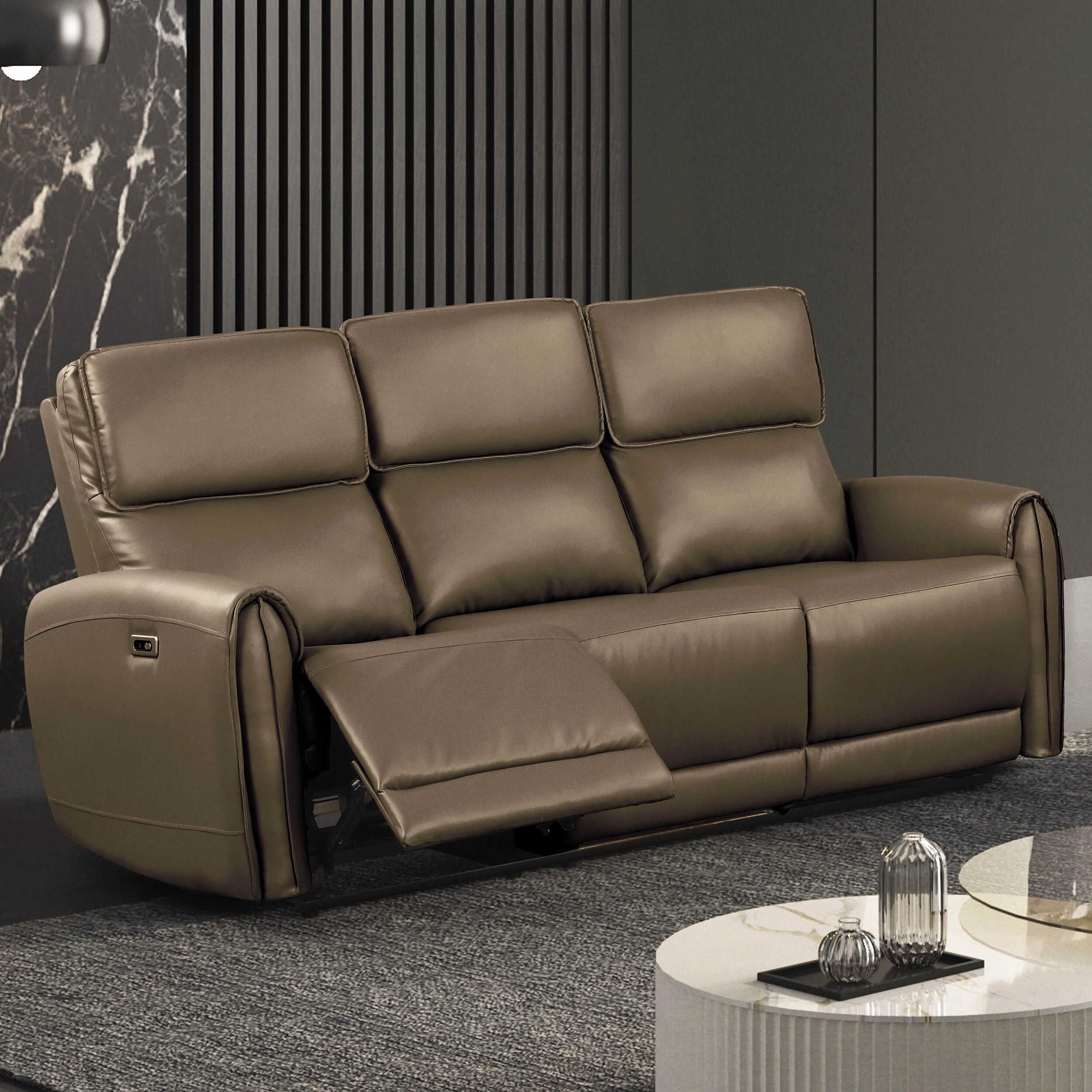 Furniture of America IDF-6012LBSF-PM Oremus 80.5-in Modern Light Brown Faux leather 3 -seater Reclining Sofa