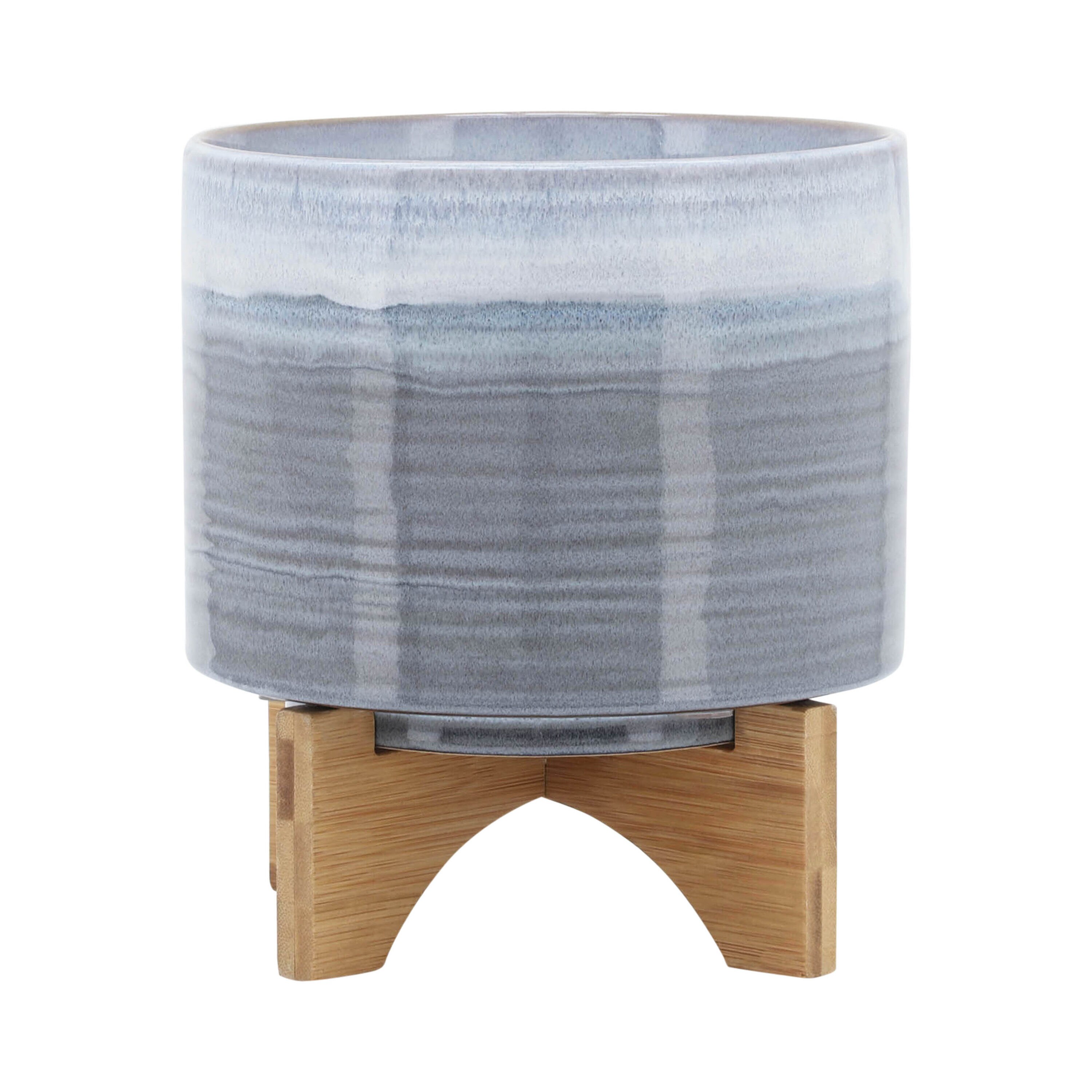 AHIOU HOME ZAAHG-106800PP Round 8.0-in W Medium Blue Ceramic Indoor/Outdoor Planter Stand Included