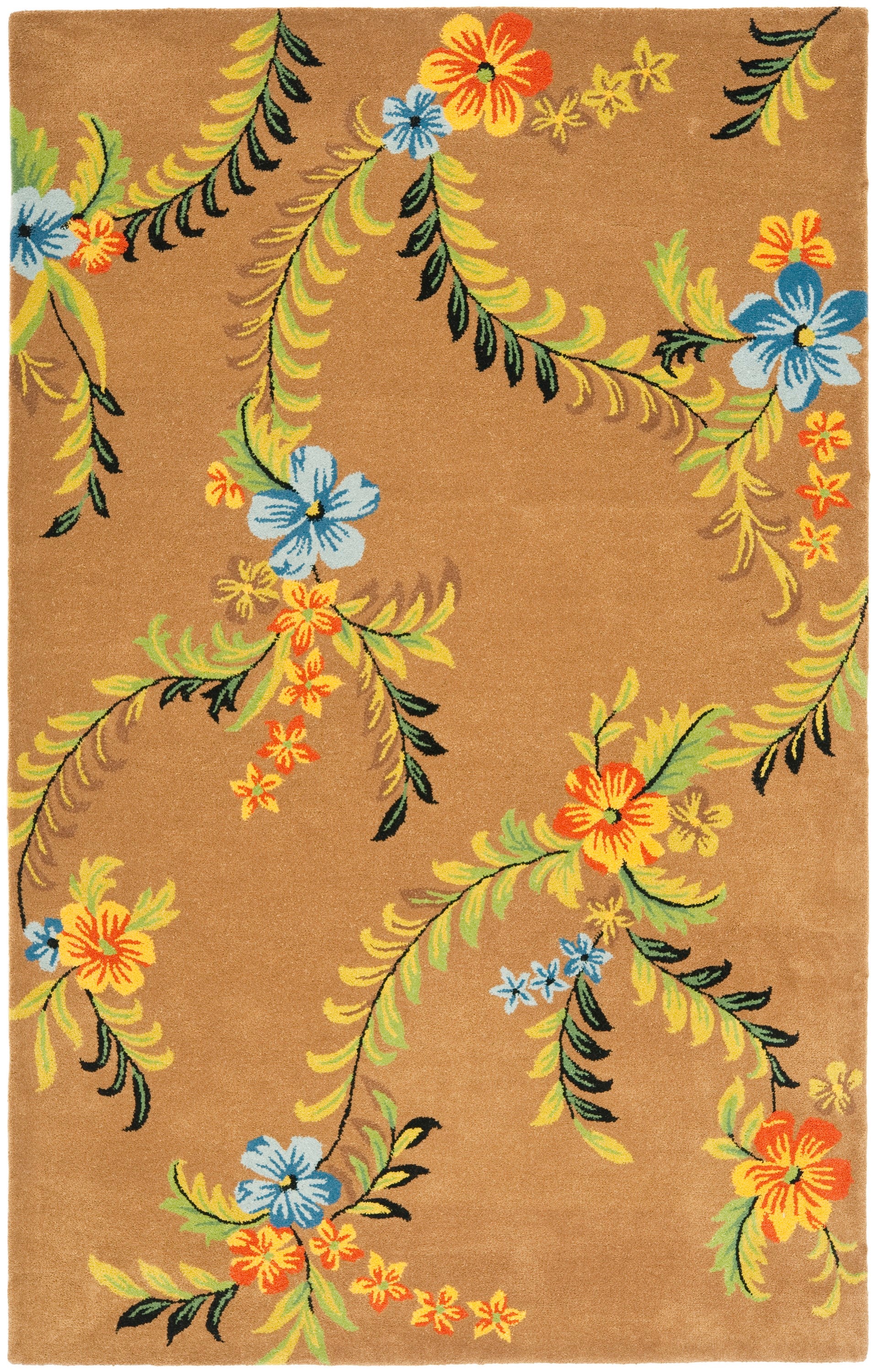 Handmade Tufted Floral Brown Wool Area Rug