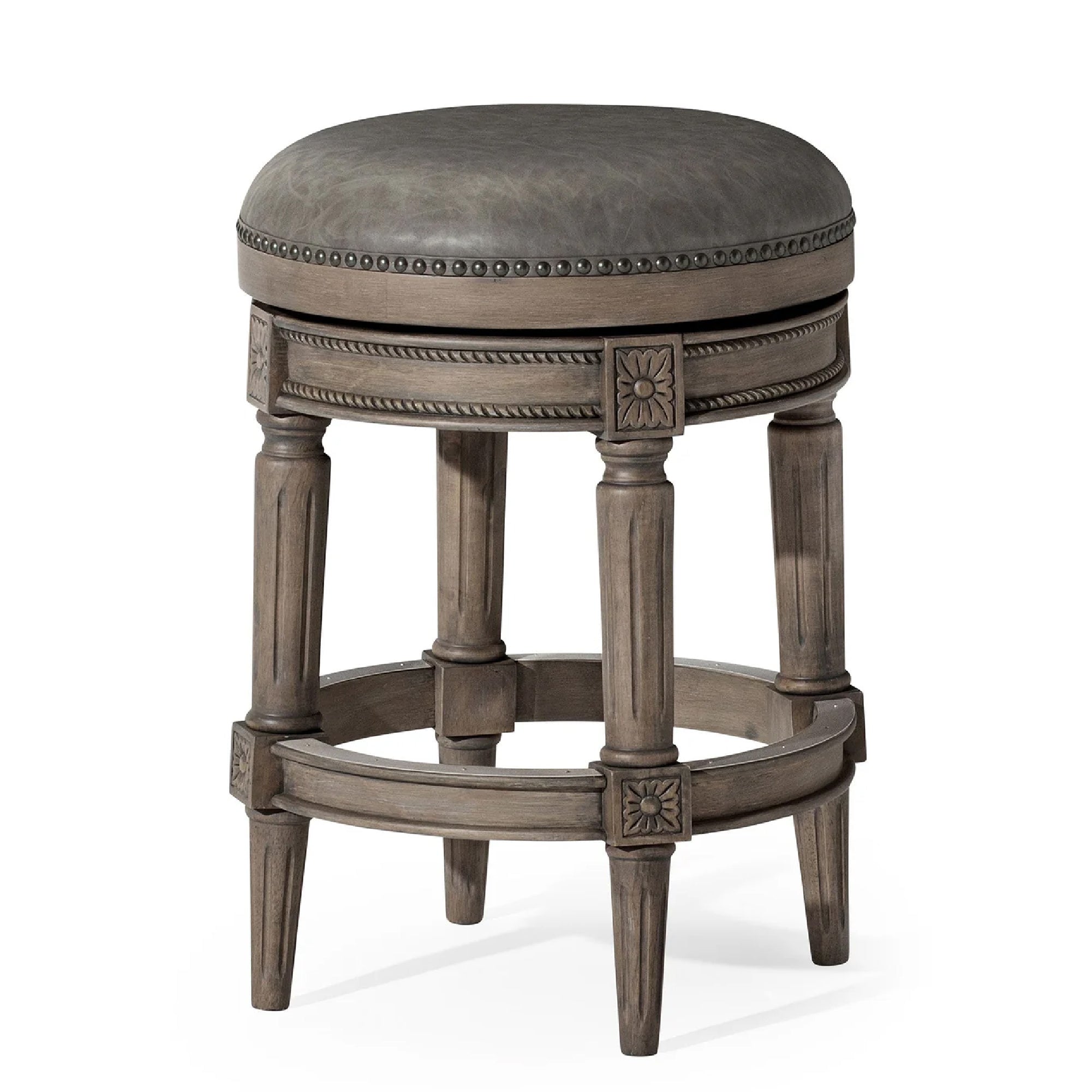 Maven Lane ML107196-PCS-RO 26in Pullman Backless Counter Stool In Reclaimed Oak Finish With Ronan Stone Vegan Leather