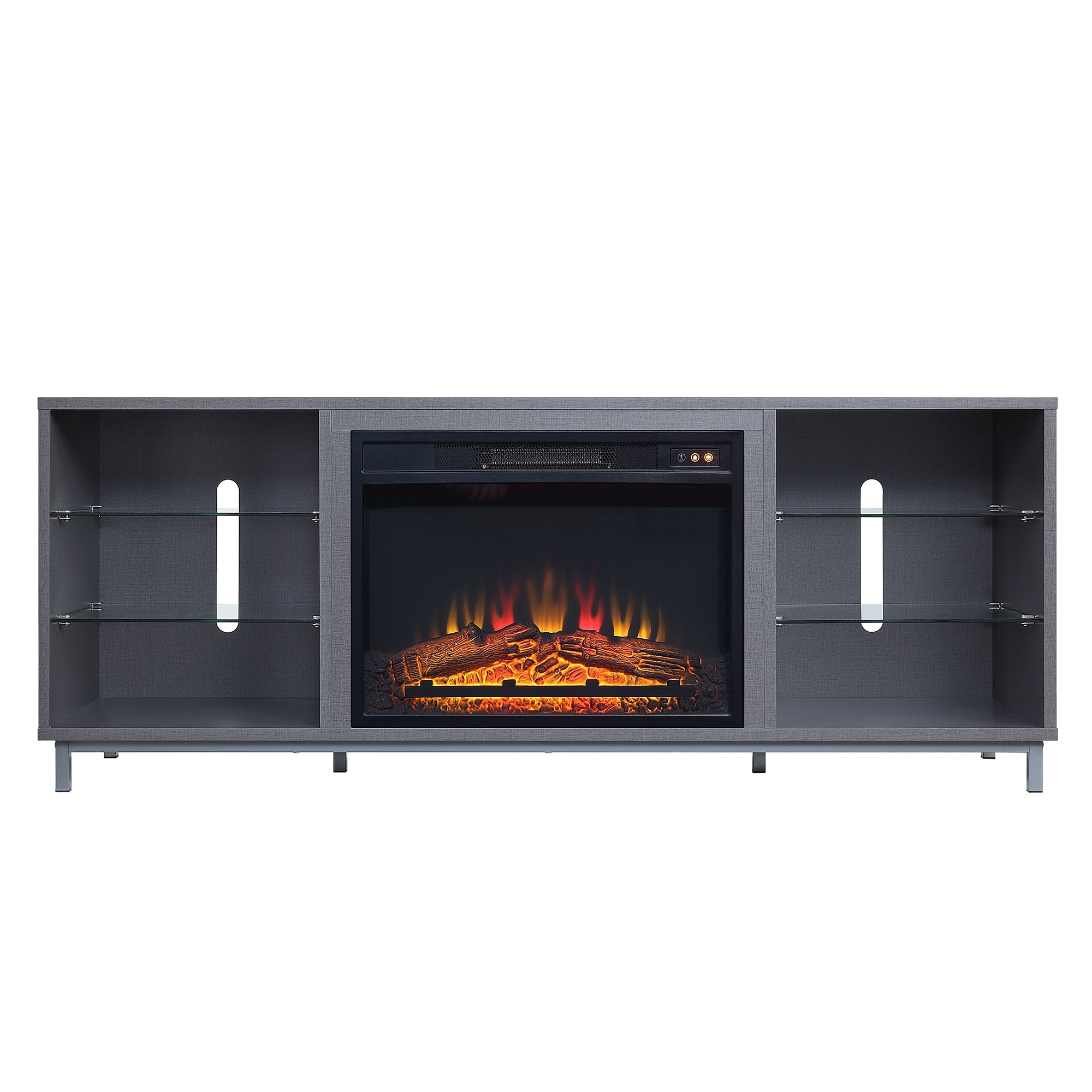 Manhattan Comfort FP4-GY 60-Inches W Grey TV Stand with Fan-forced Flat wall Electric Fireplace with Remote Control Included