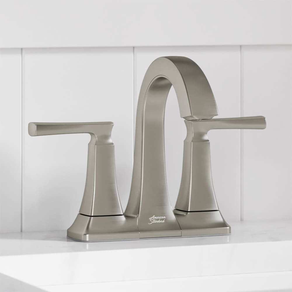 American Standard 7426201.295 Belmeade Brushed Nickel 4-in centerset 2-handle WaterSense Mid-arc Commercial/Residential Handle Bathroom Sink Faucet with Drain