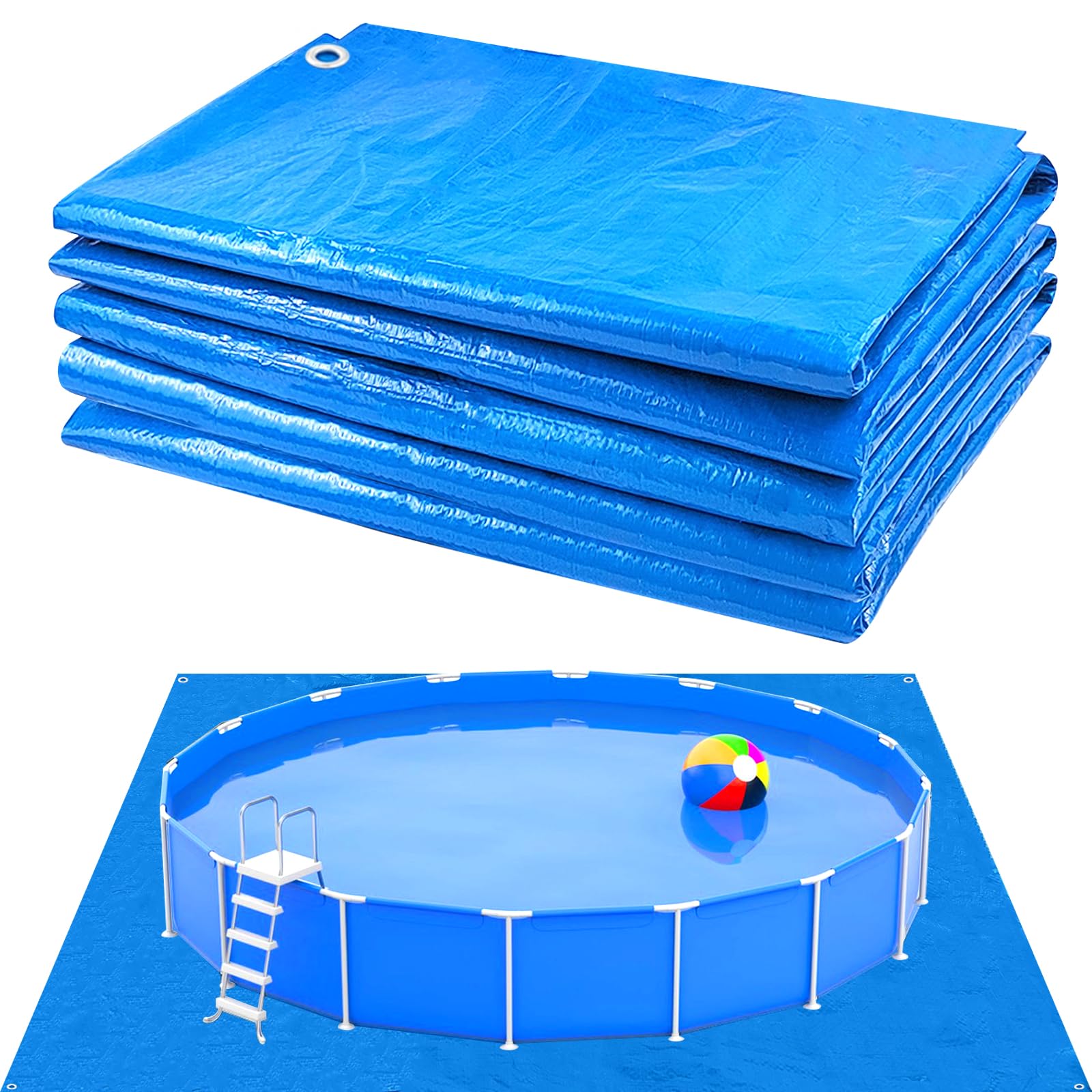 HTQXS  19 x 19 Ft Pool Ground Cloth Waterproof PE Liner Pad for Above Ground Pools Protects Against Punctures and Debris Fits 18ft Frame Pools