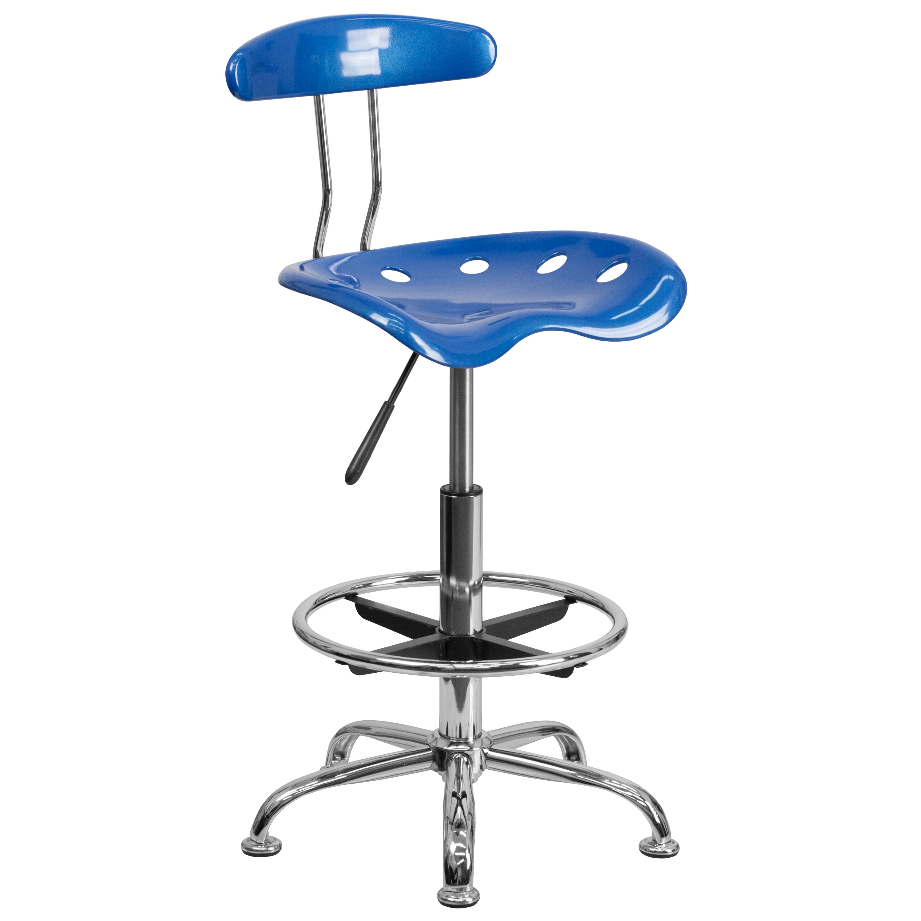Flash Furniture 812581014709 Bradley Bright Blue Contemporary Adjustable Height Swivel Plastic Drafting Chair