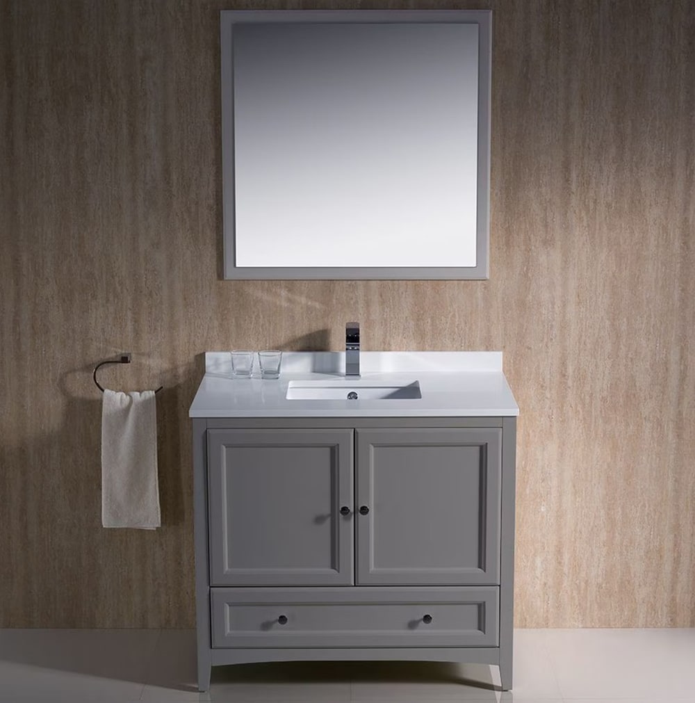 Fresca FVN2036GR Oxford 36-in Gray Undermount Single sink Bathroom Vanity with White Quartz Top (Mirror Included)