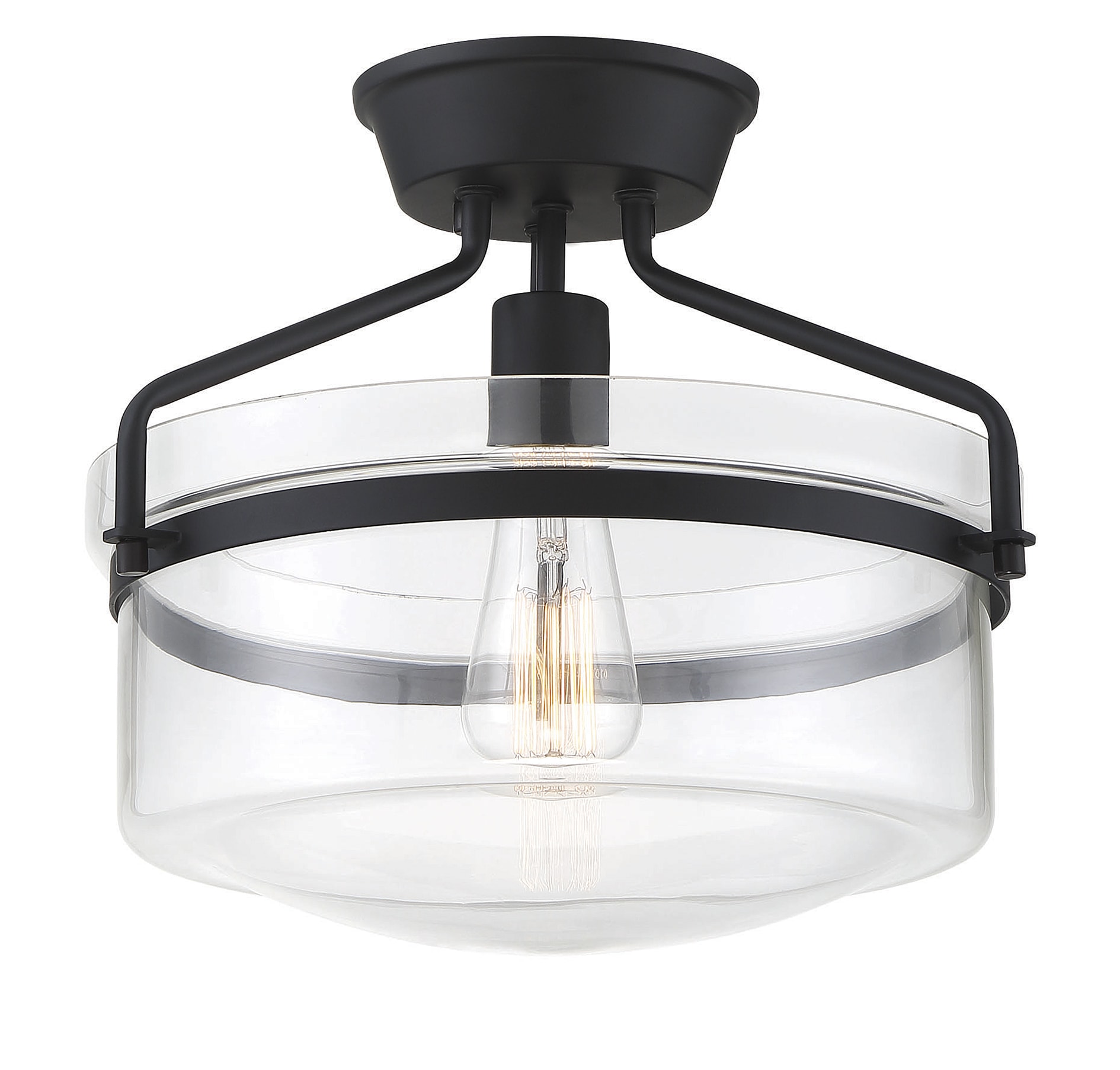 Gardner Matte Black Drum Glass Semi-Flush Ceiling Light