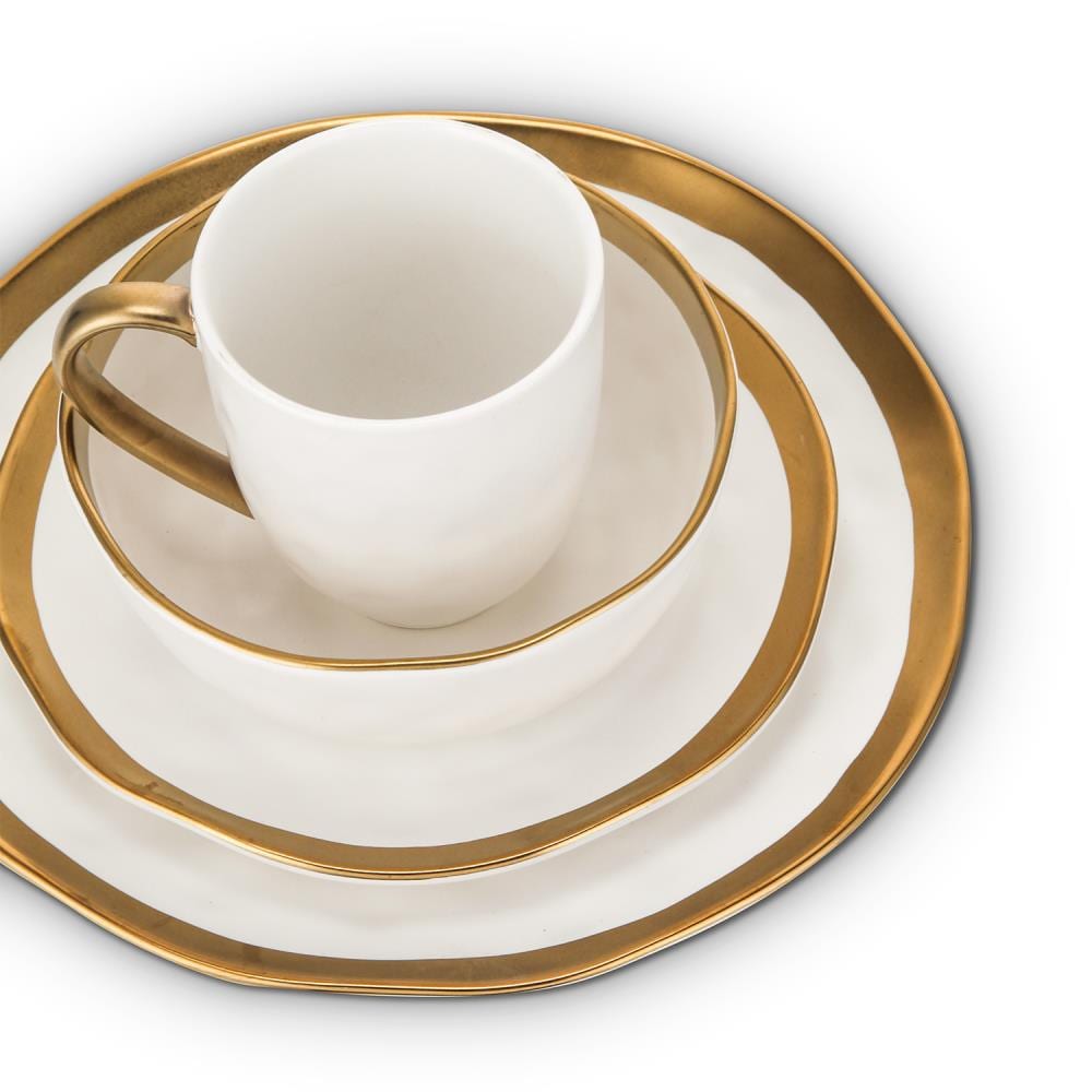 Stone Lain Florian 16-piece Porcelain Dinnerware Set With Gold Trim 