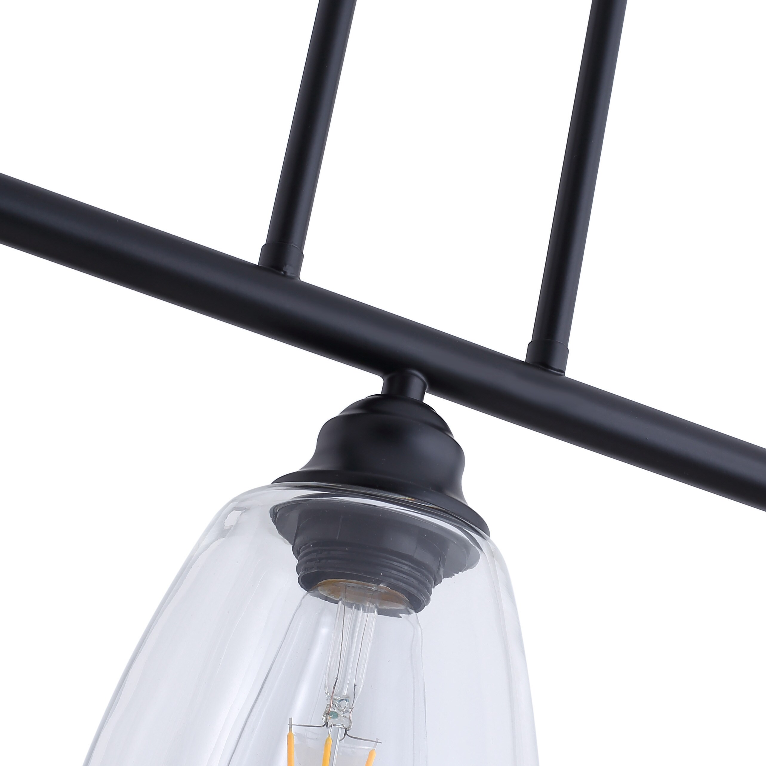 Farmhouse 3-Light Black Metal and Clear Glass Tiered Kitchen Island Pendant