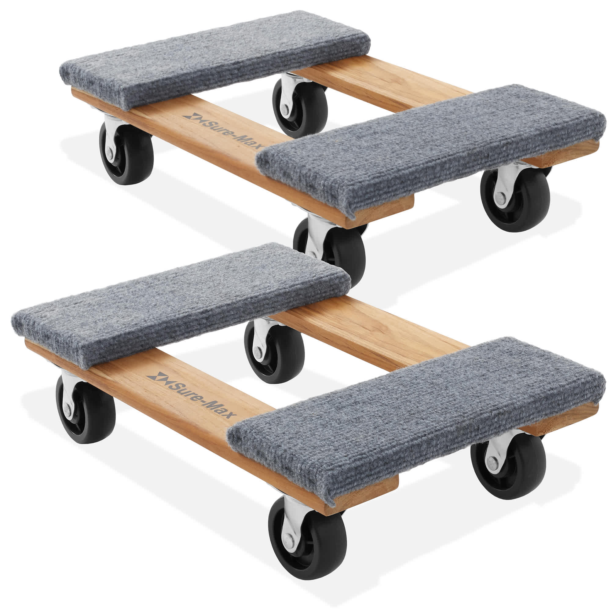 Sure-Max 12 x 18-in Furniture Moving Dolly - 2pk - Hardwood w Swivel Casters #DOLLY-W1812-2.