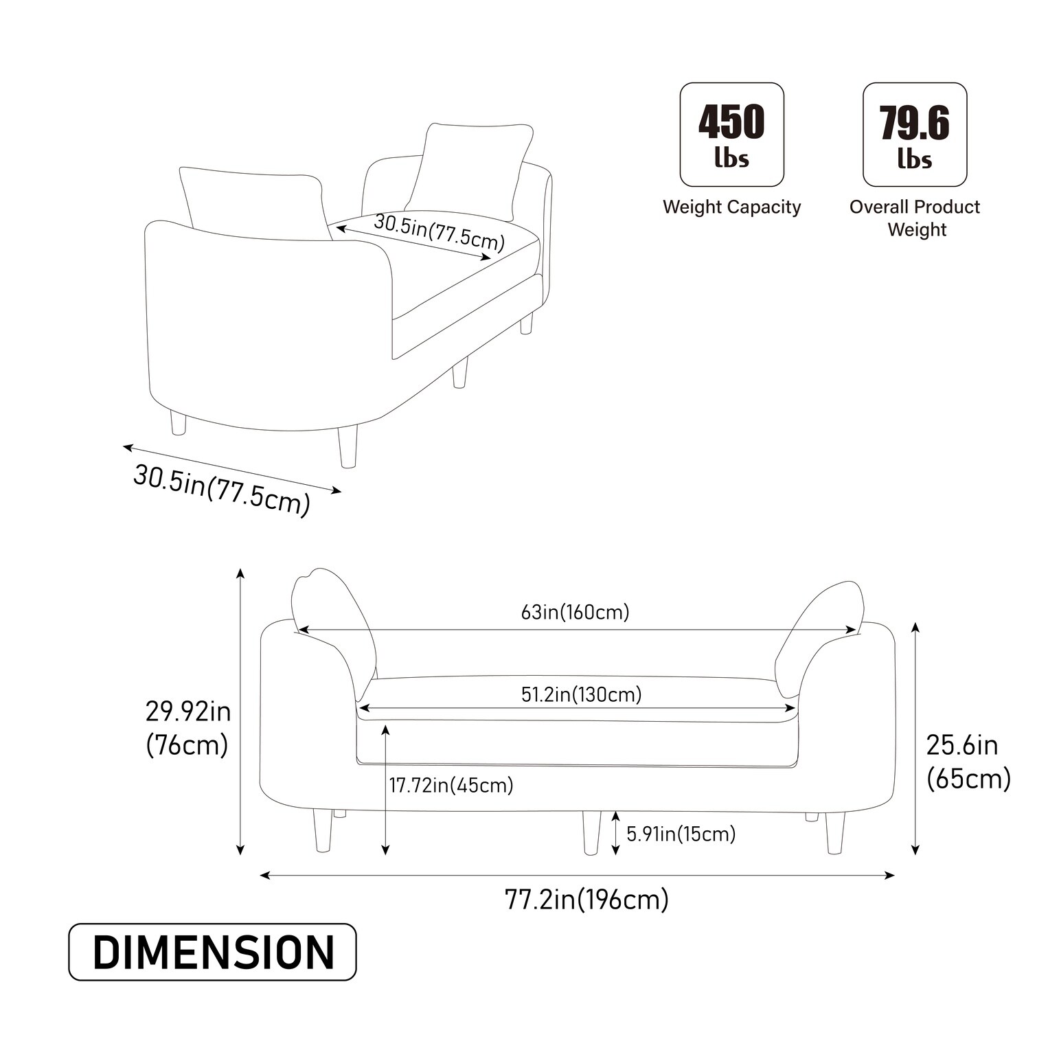 SunJet Sofa - Chenille End of Bed Bench with Armrests and Two Bolster ...