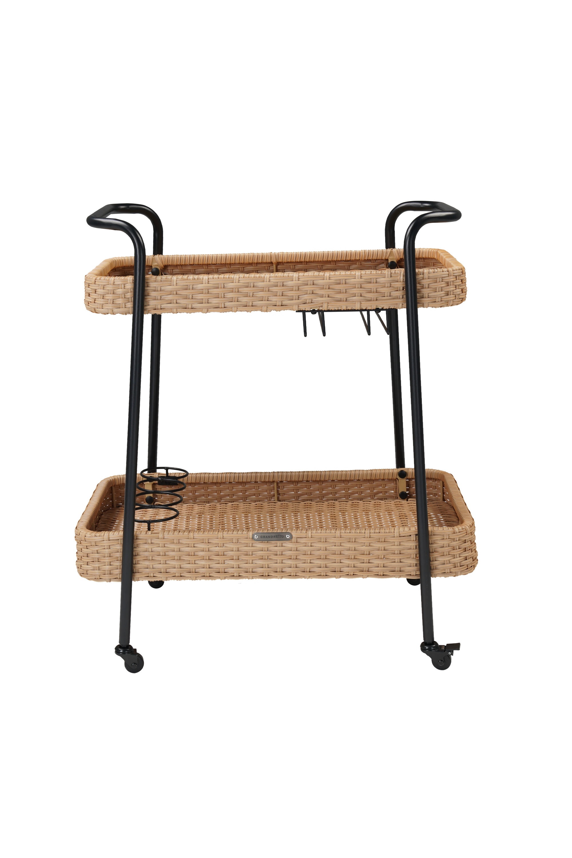 Upland WKS-BC Outdoor Bar Cart with Wheels Natural Wicker Wicker Outdoor Serving Cart