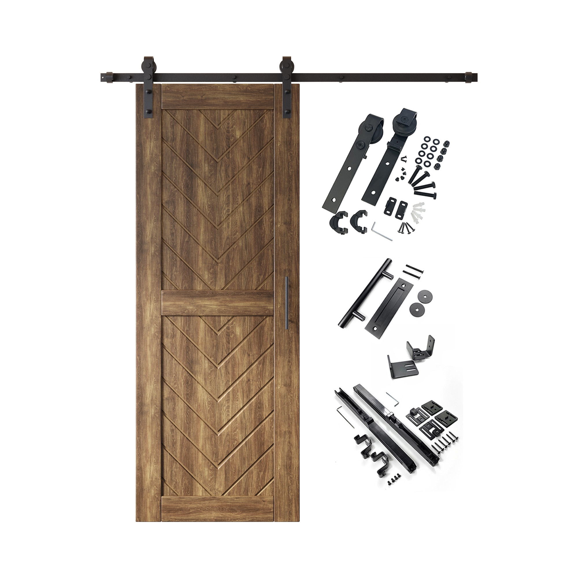 HOMACER YT1H054C-JT3-2680-WA 26-in x 80-in Dark Walnut Herringbone Pine Wood Solid core Single Barn Door (Hardware Included)