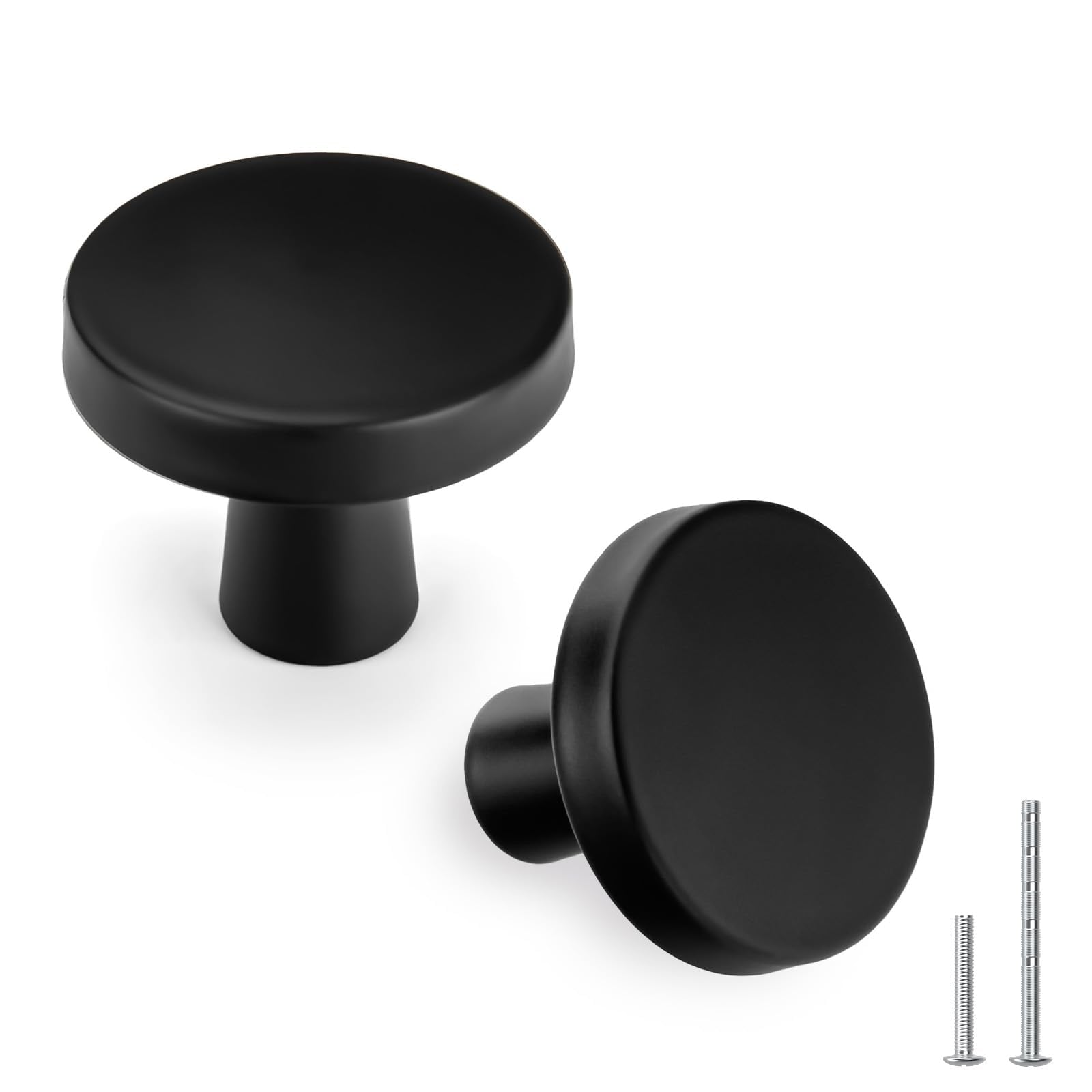 KHKFY  Matte Black Cabinet Knobs Set of Six Zinc Alloy Round Mushroom Style Drawer Handles for Kitchen Bathroom Dresser Closets 1.27 in