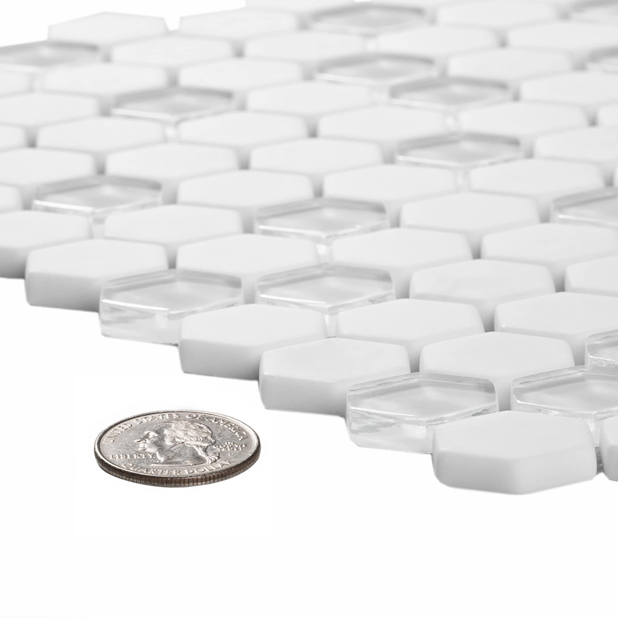 12" x 12" White Glass Honeycomb Mosaic Tile