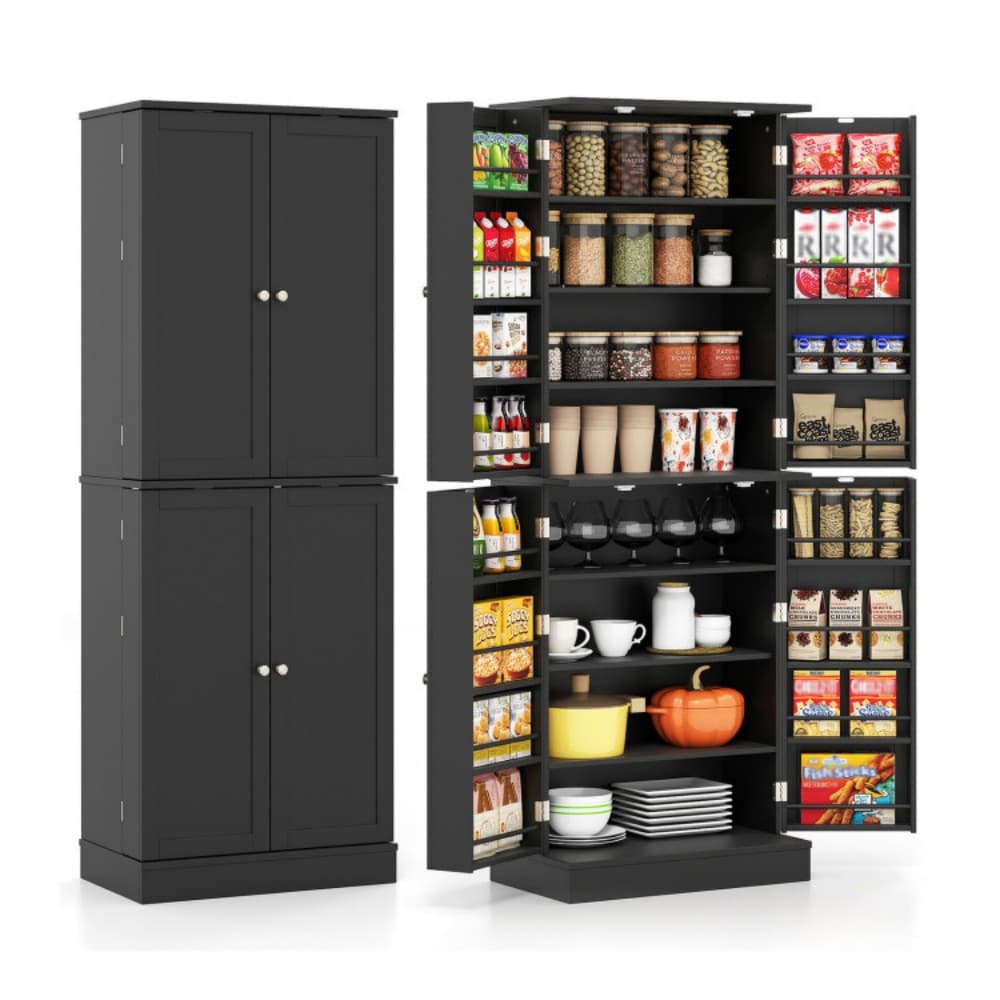 Fenbeli Tall Kitchen Pantry Cabinet with Adjustable Shelves 4 Doors and Door Storage Racks for Kitchen Dining Room