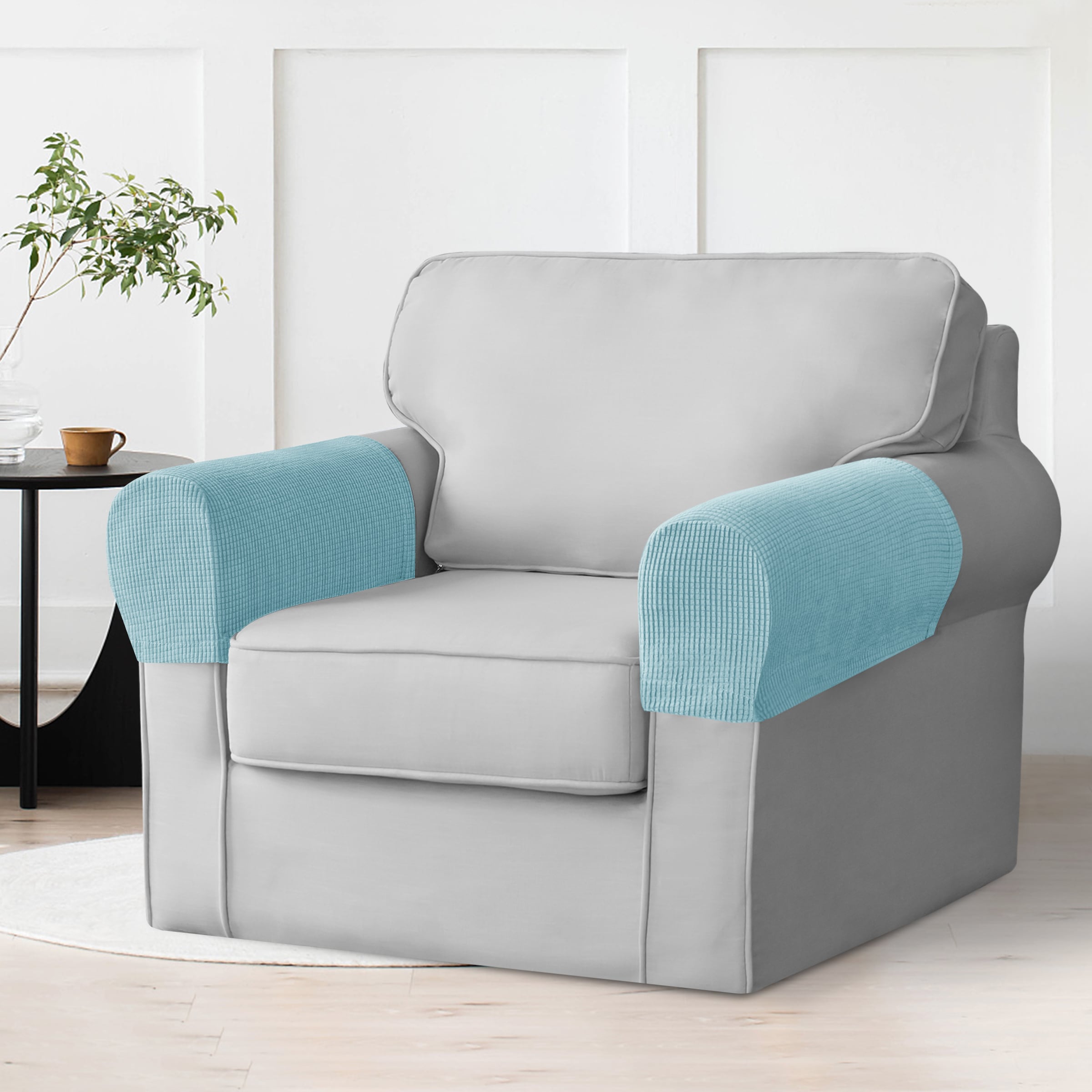 Subrtex SBTFST018 Armrest cover Steel Blue Jacquard Sofa Slipcover 8-in W x 11-in H x 21-in D