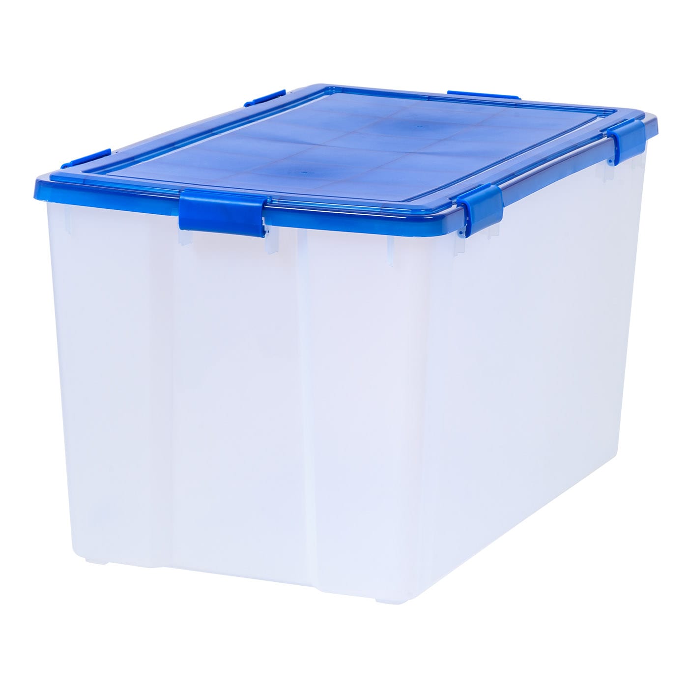 Iris USA, 156 Quart Weatherpro Gasket Clear Plastic Storage Box with Blue Lid