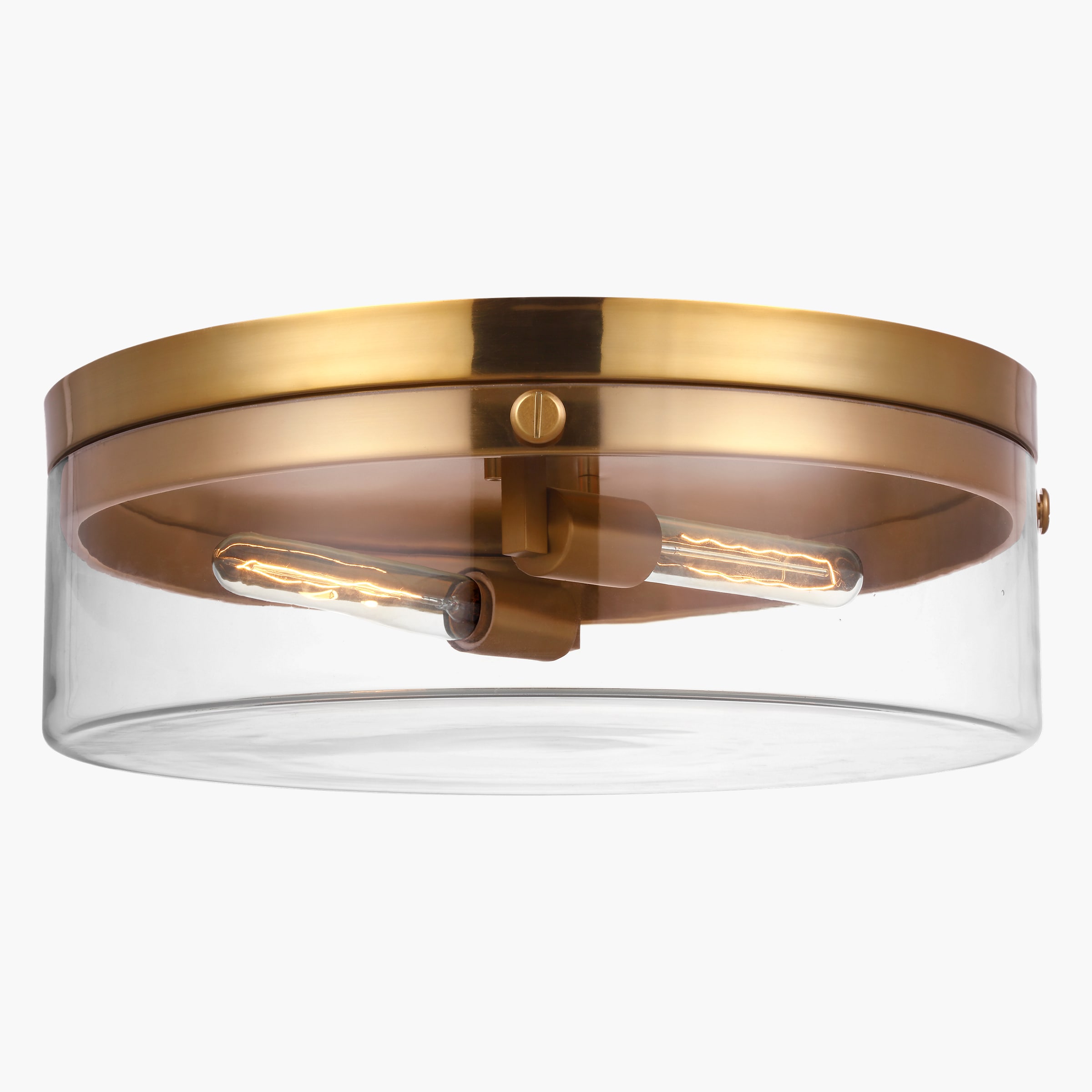 Generation Lighting Garrett 18.375-in Burnished Brass Indoor 2 -Light Flush Mount Light with Clear Glass