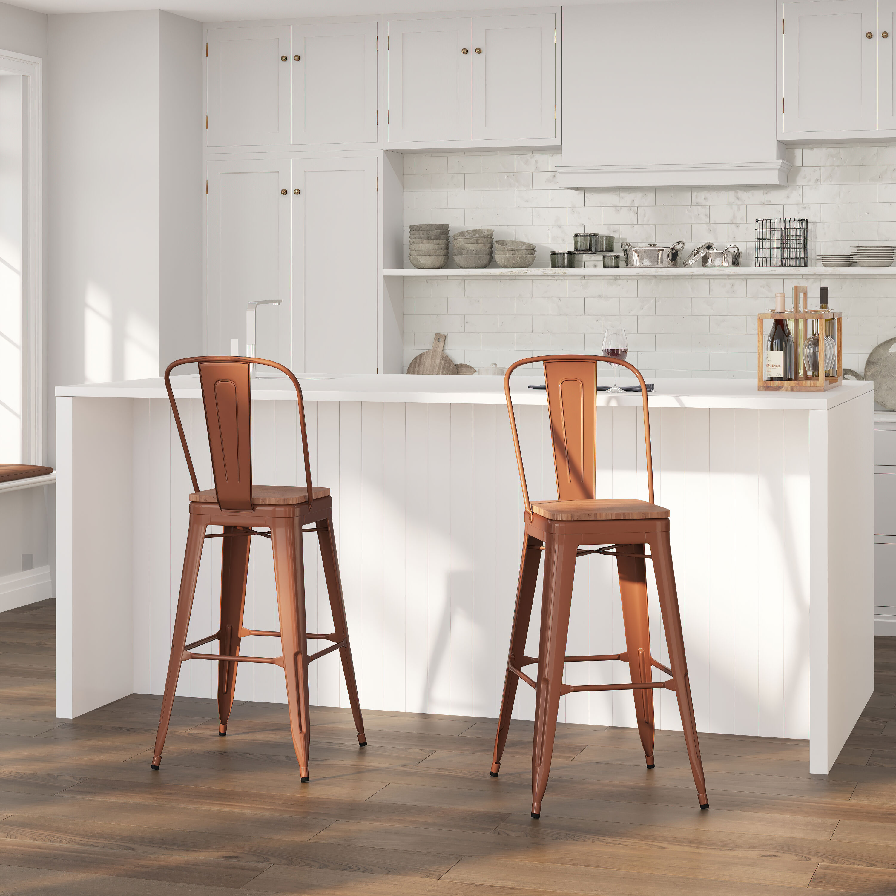 Merrick Lane - Sarah 30-in Metal Indoor-Outdoor Counter Stool with Vertical Slat Back; Integrated...