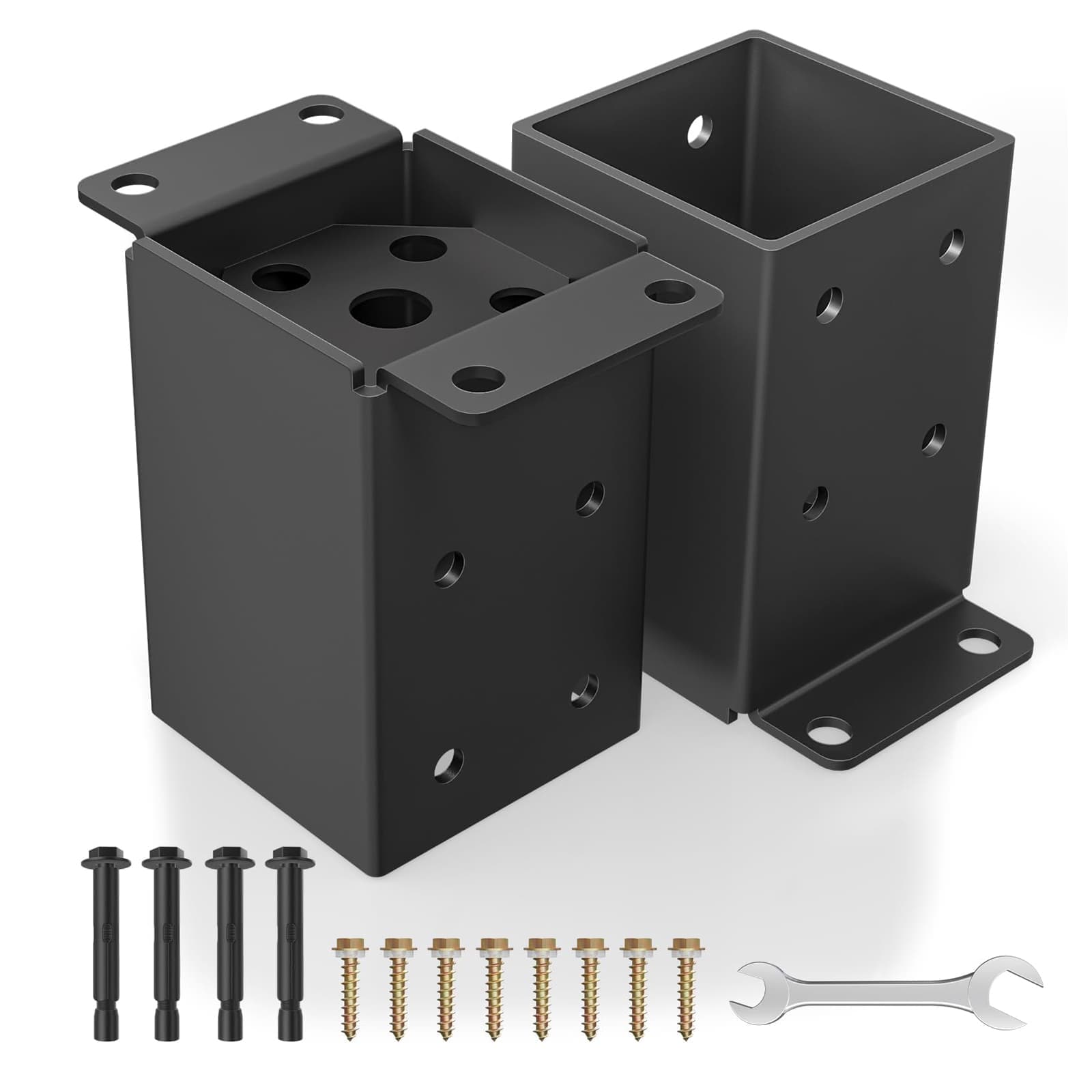 Etokfoks  4x4 Post Base 2 Pcs Heavy Duty 3.5x3.5 Inch Inner Size Steel Anchor with Rust Resistant Coating for Deck Fence Pergola Support