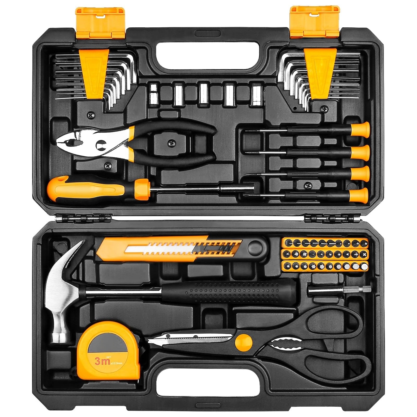 DEKOPRO Small Basic Home Tool Kit with Plastic Toolbox Hand Tools with Storage Case