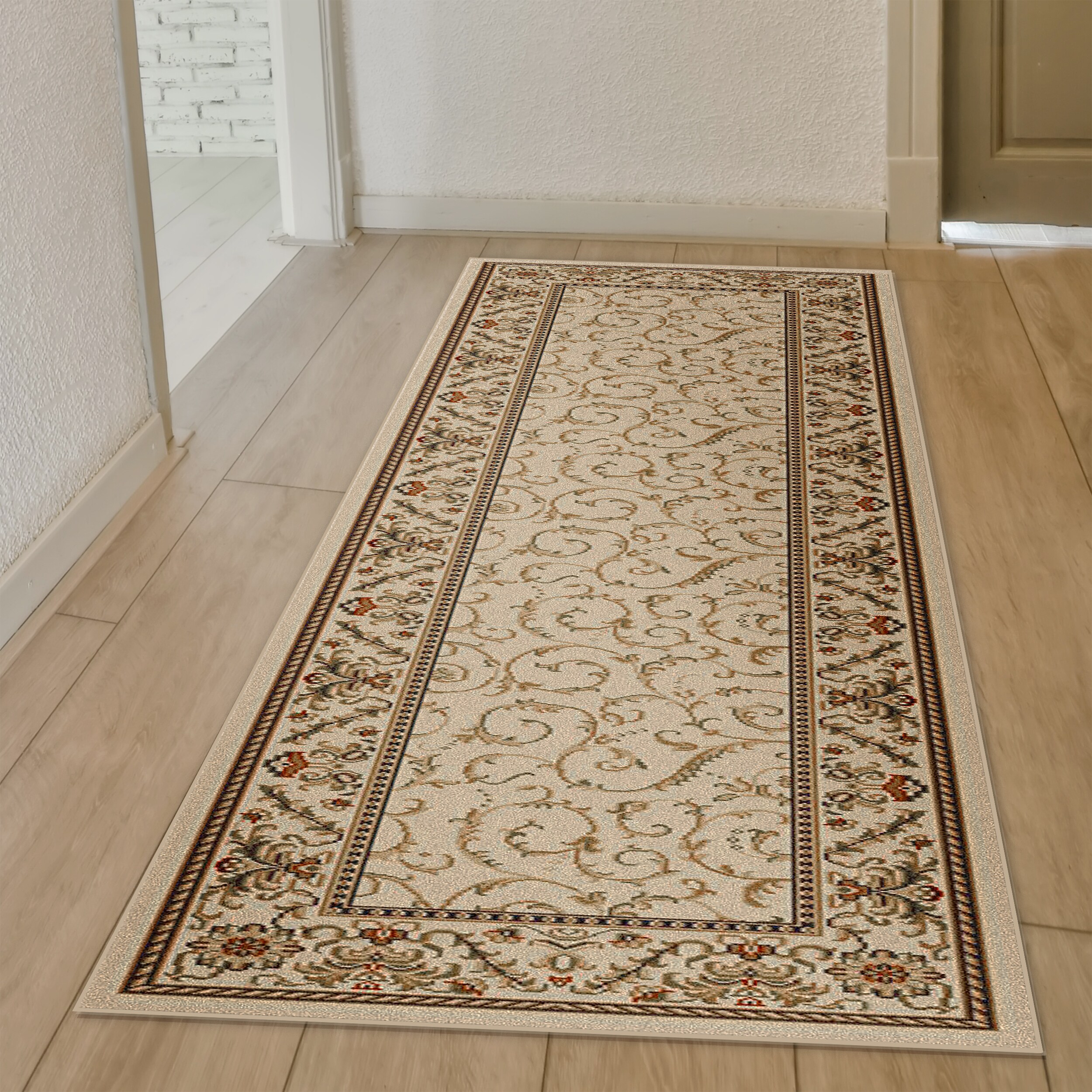 Radici USA 1599/1544/IVORY Como 2 x 8 (ft) Polypropylene Ivory Rectangular Indoor Floral/Botanical Oriental Runner rug