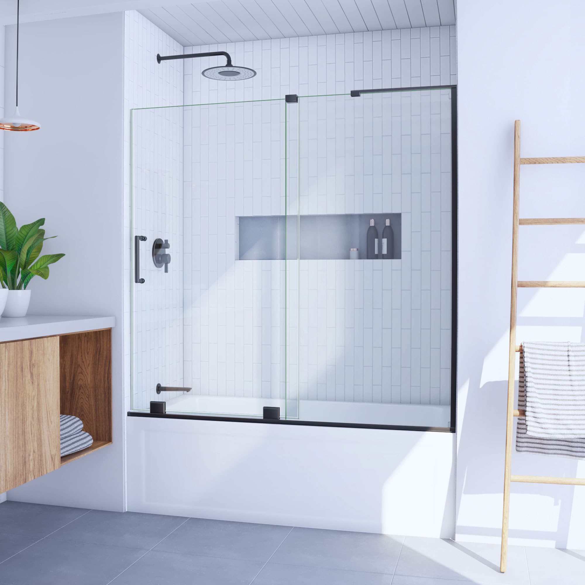 DreamLine SHDR-1960580-09 Mirage-X Matte Black 56-in to 60-in W x 58-in H Frameless Sliding Bathtub door