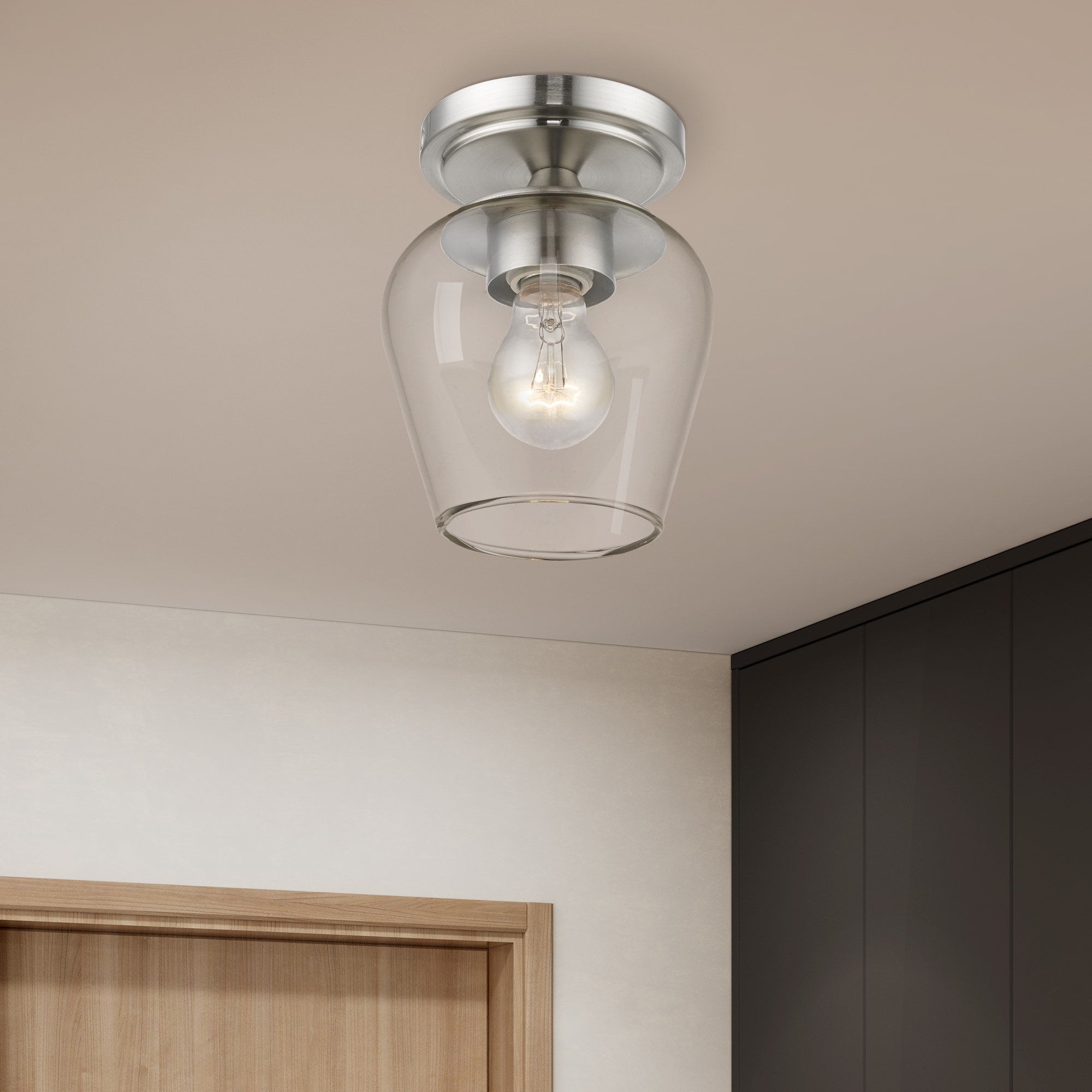 Willow Brushed Nickel 1-Light Indoor/Outdoor Flush Mount with Clear Glass
