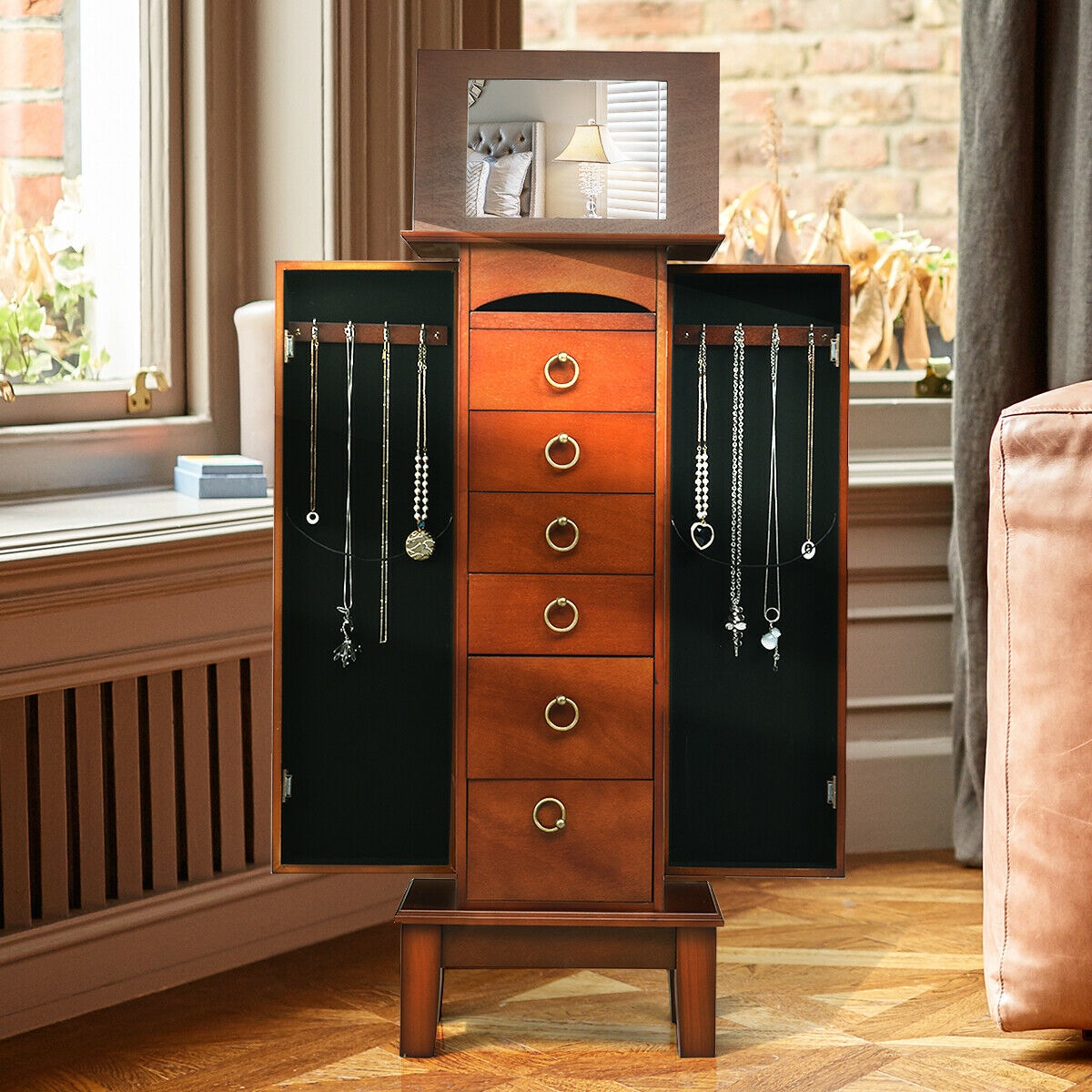 Costway Wooden Jewelry Cabinet Storage Organizer with 6 Drawers