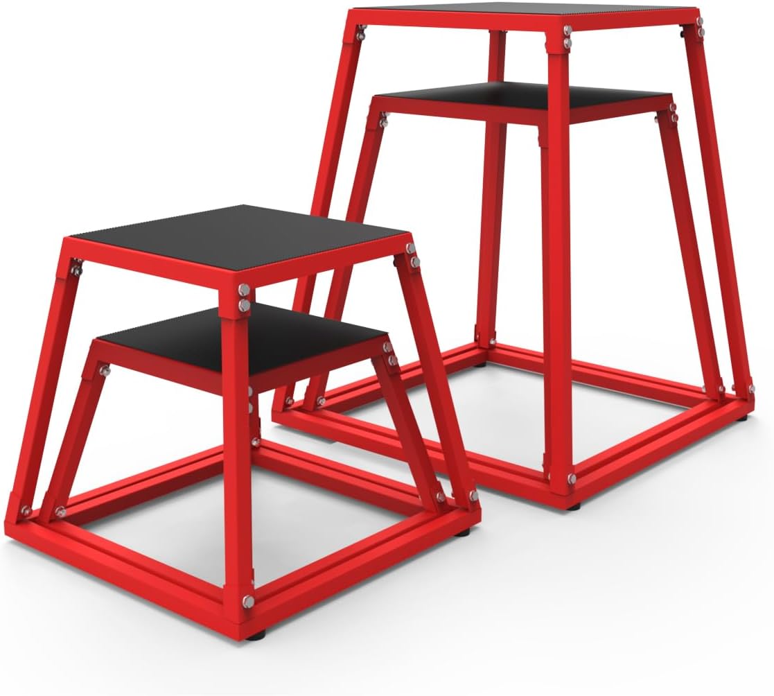 GAOMON Four Size Combined Jump Box Stable Steel Frame Indoor Bodybuilding Fitness Training Stool 12 18 24 30 Inch Red