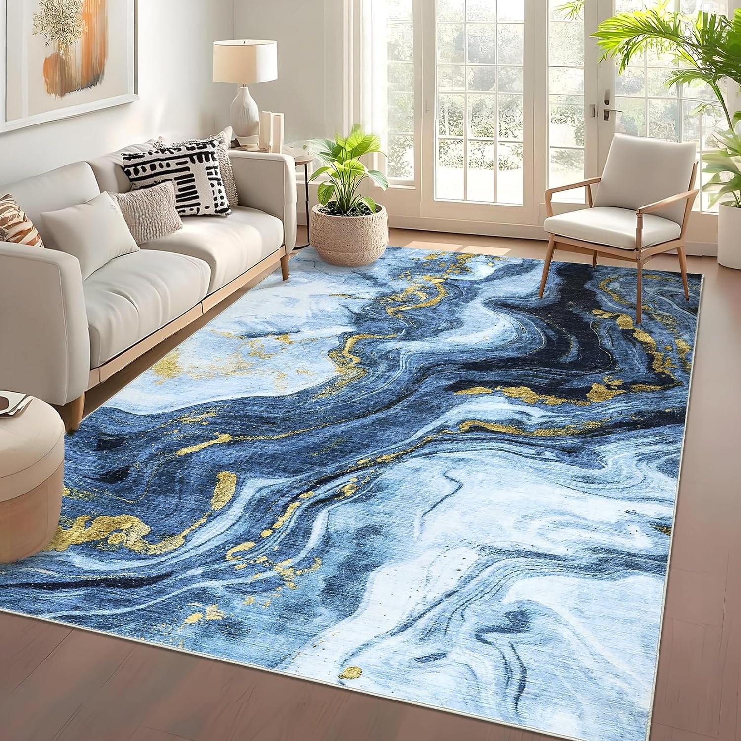 GAOMON 8x10 Area Rugs Washable Neutral Abstract Rug Indoor Soft