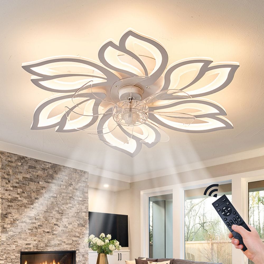 Oaks Decor OK09119854 ROCKWOOD 26-in White with Color-Changing Integrated LED Fixture Indoor Flush mount Smart Compatible Fandelier Ceiling Fan With Light and Remote ( 7 -Blade)