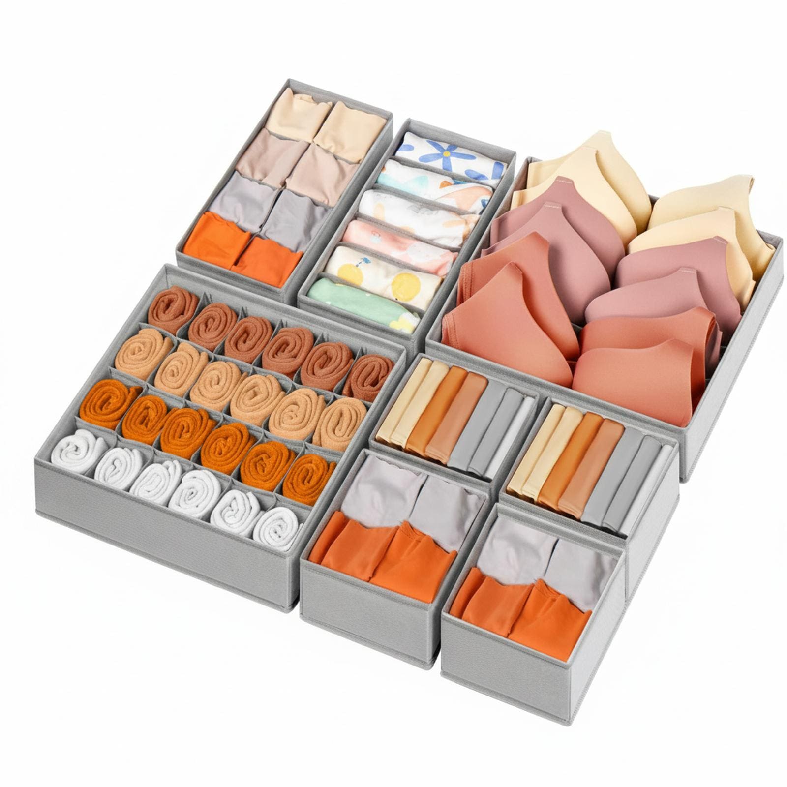 Baginizer Drawer Organizer Clothes 8 Pack Dresser Bins For Underwear Sock Fabric Closet Organization And Storage Dividers Bedroom 48 Compartments Grey #BAGINIZER001167