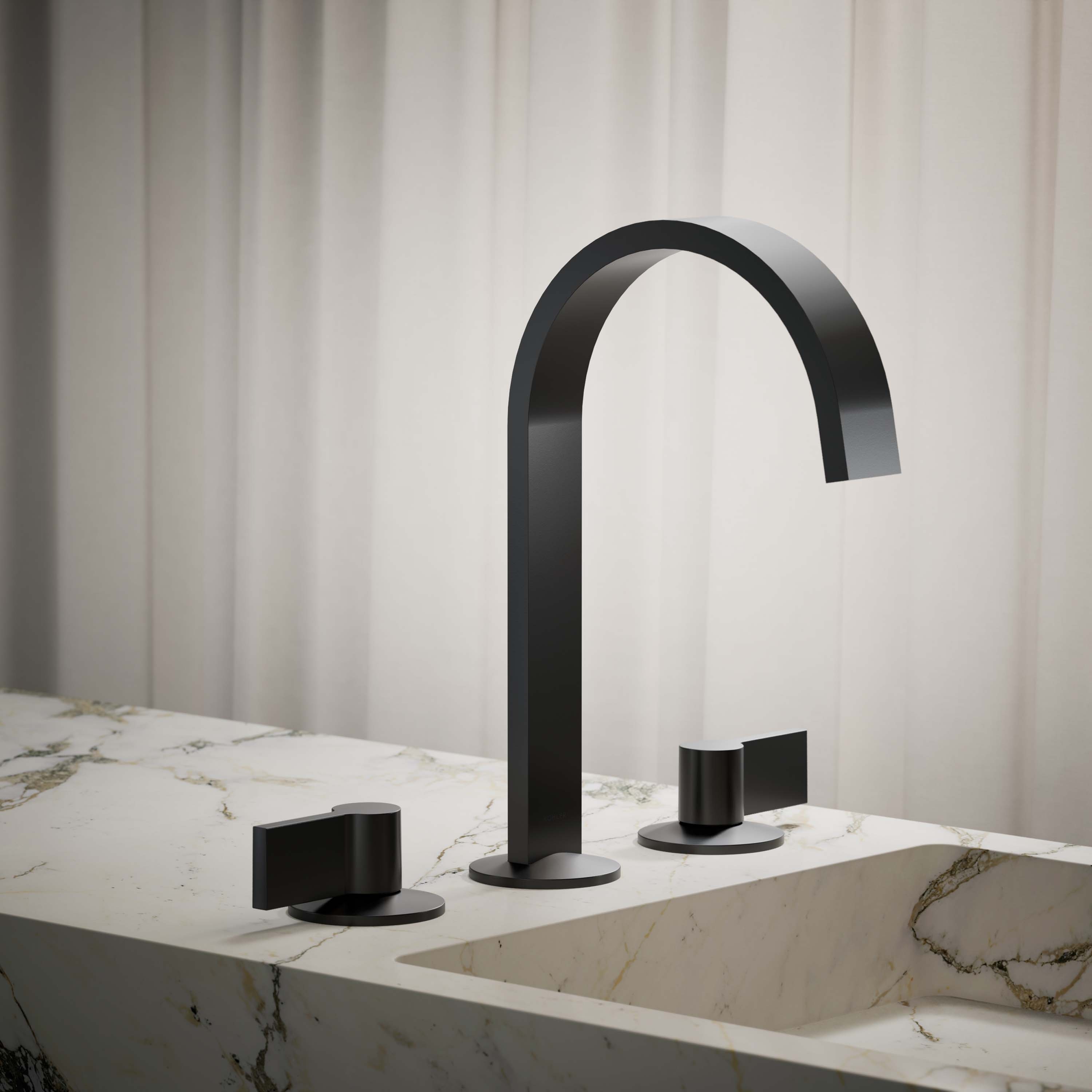KOHLER K-77968-BL Components Matte Black Widespread Sold separately WaterSense High-arc Commercial/Residential Touch-on Bathroom Sink Faucet with Drain