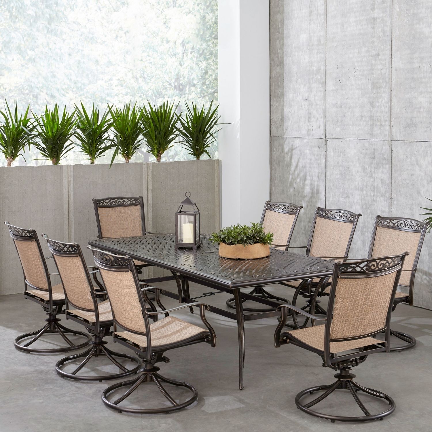 Fontana 9-Piece Bronze Aluminum Outdoor Dining Set with Cast-Top Table
