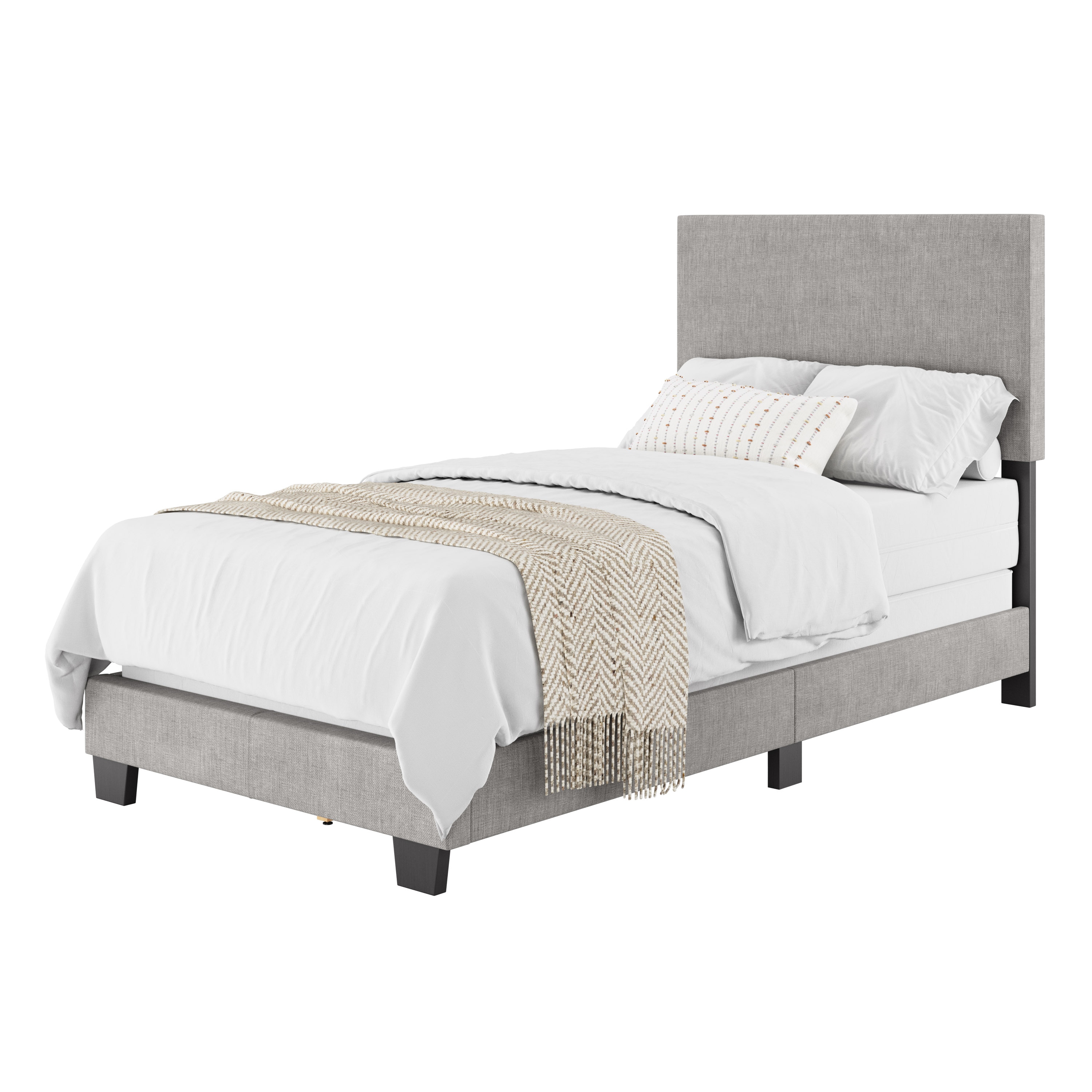 Celeste Gray Upholstered Twin Bed with Headboard and Drawer