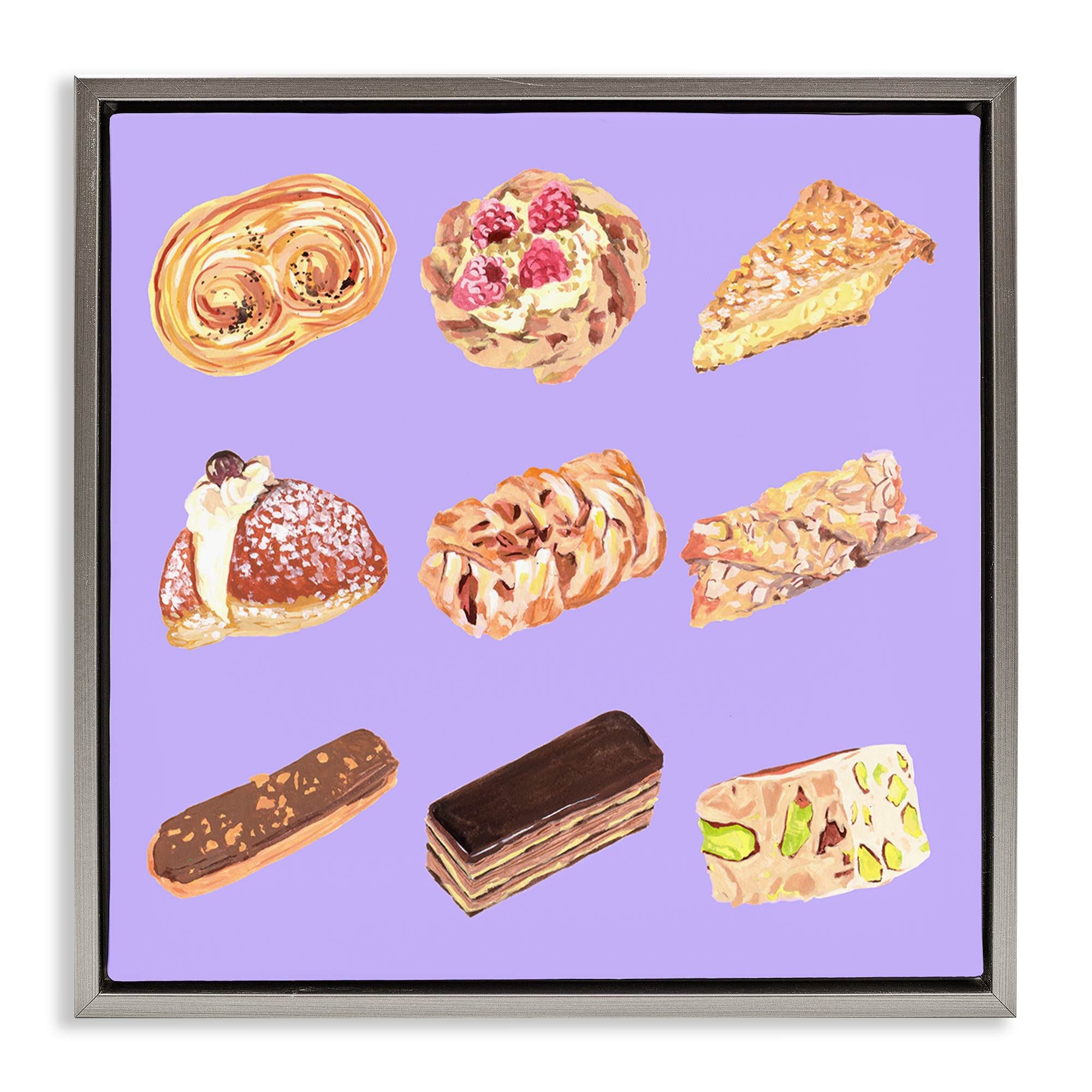Stupell Industries BS-342-FFL-24X24 Bakery Goods on Purple Gray Framed Floater Canvas Wall Art By Melissa Wang 25 x 25